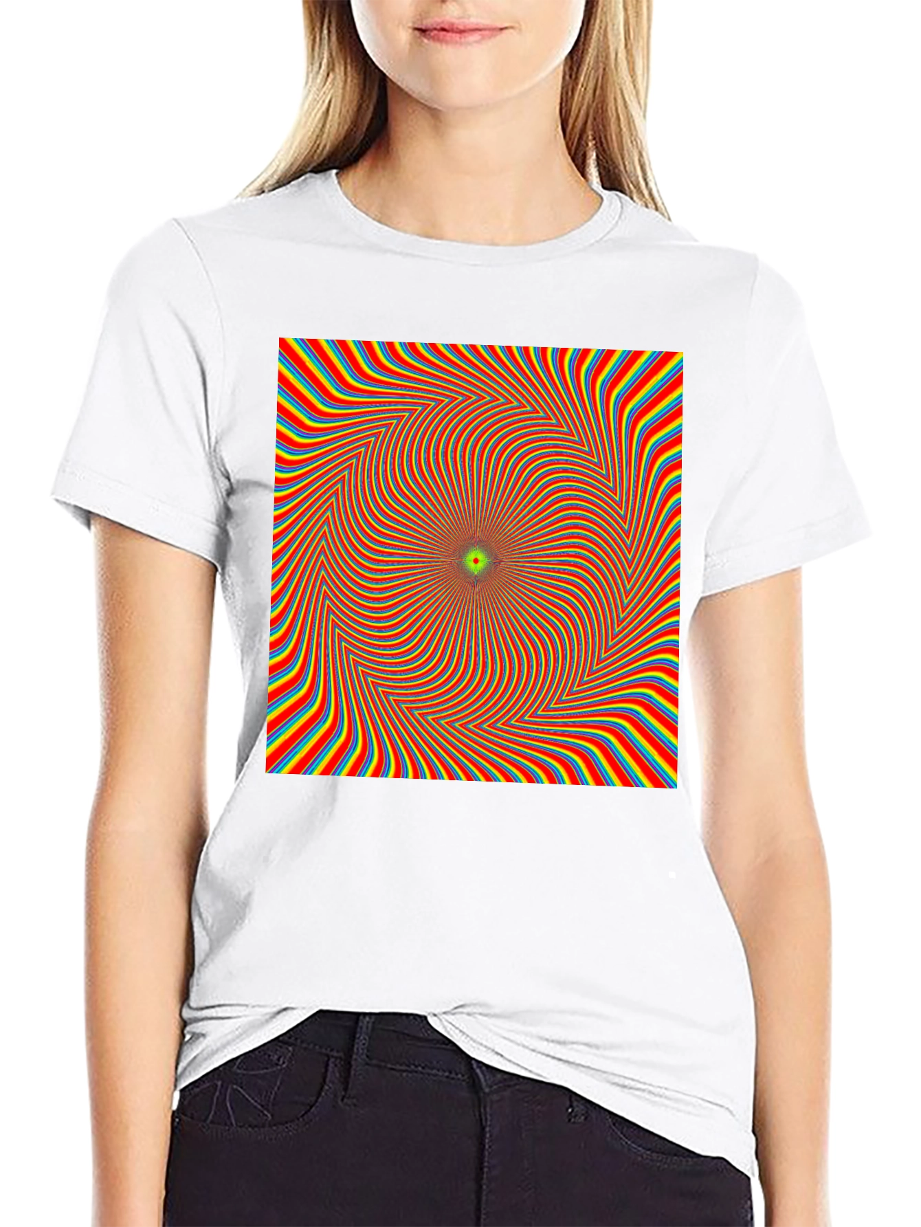 Black Optical Illusion T-Shirt - Black Crew Neck Tee view 9
