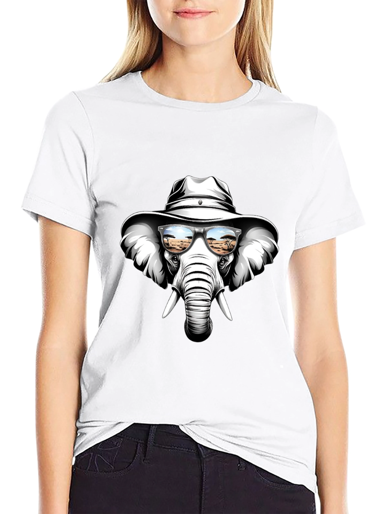 Black Cool Elephant T-Shirt: Safari Shades & Cowboy Hat view 9
