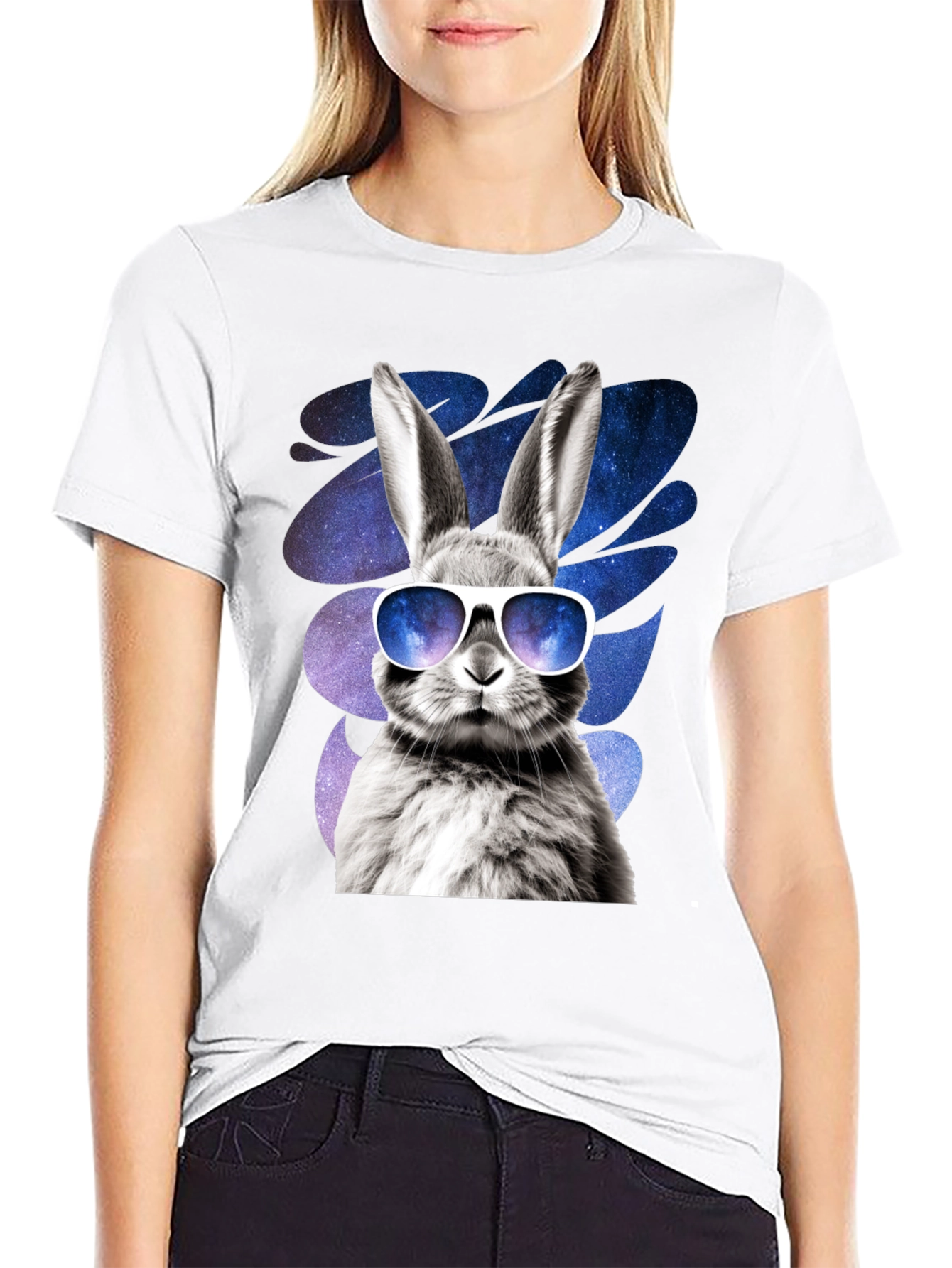 Black Cool Rabbit Graphic Tee - Galaxy Shades Design view 9