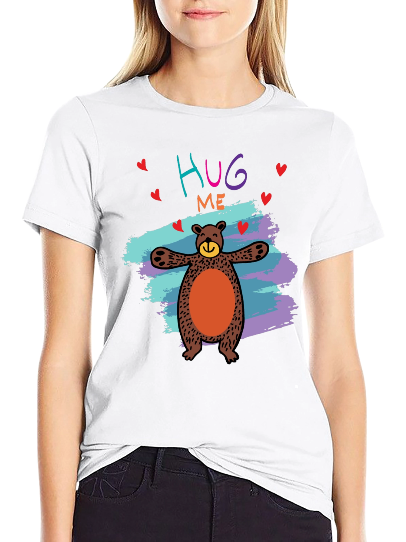 Black Hug Me Bear Graphic Tee - Cute & Comfy view 9