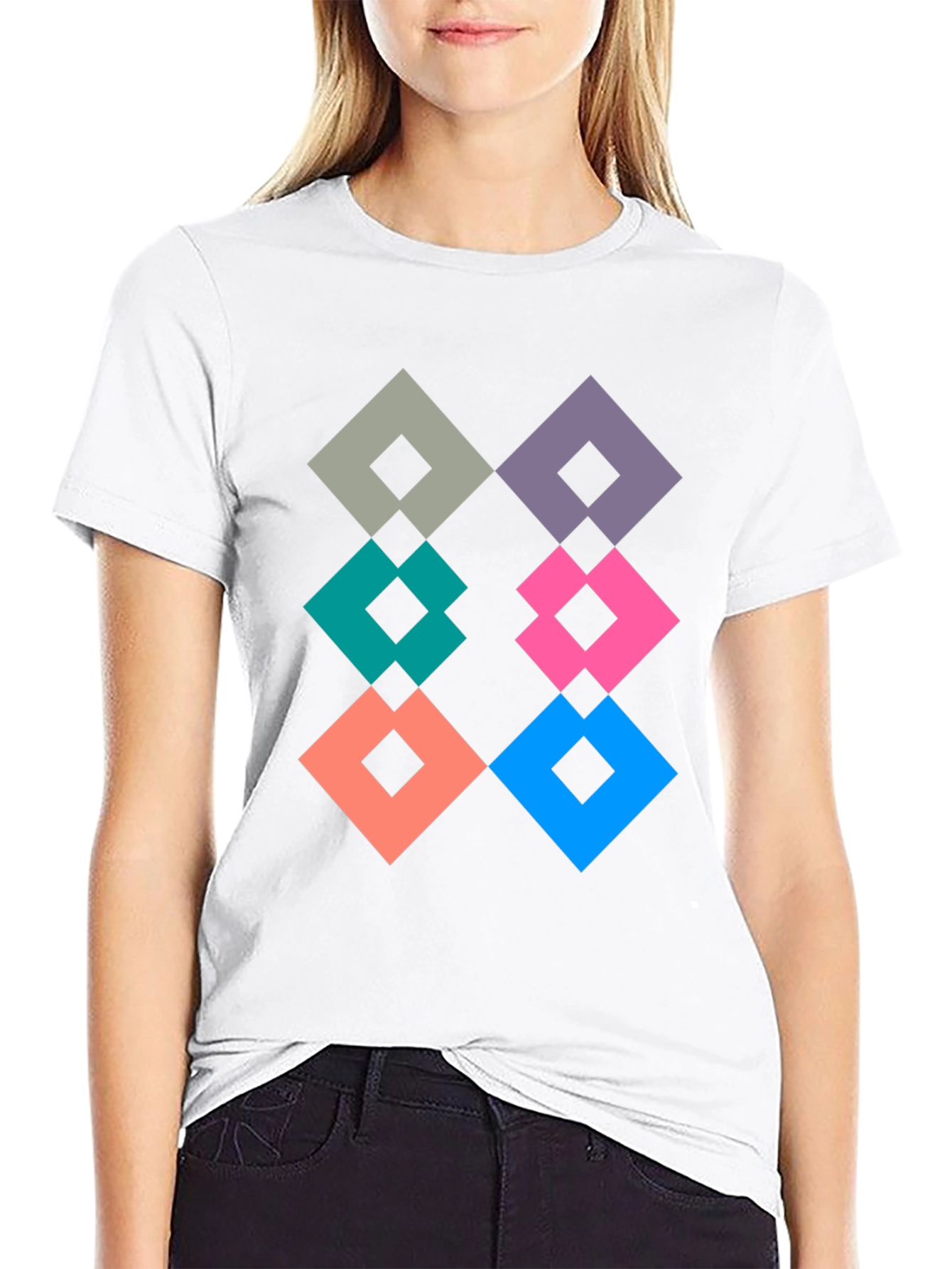 Black Geometric Diamond Pattern Tee - Modern Graphic Print view 9