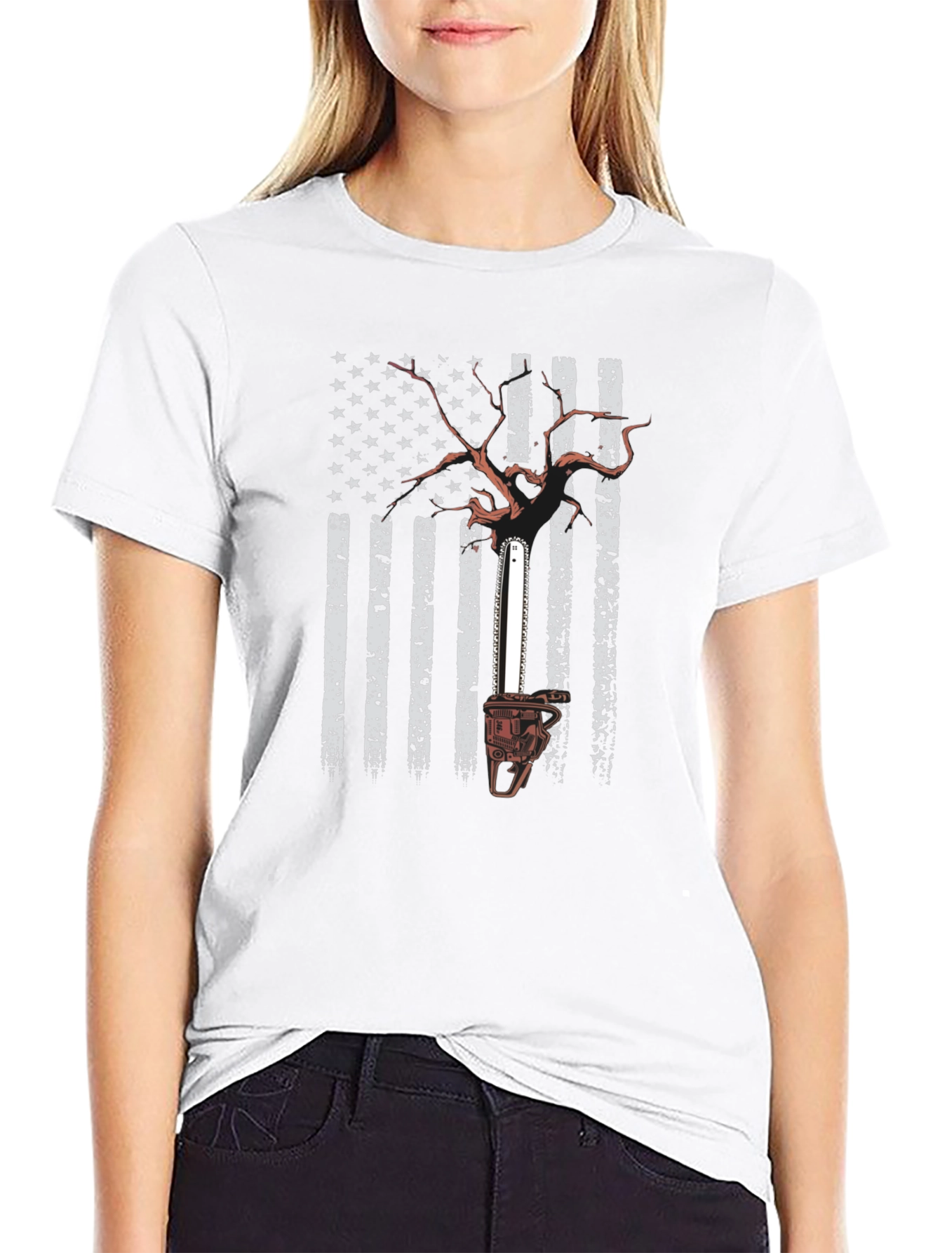 Black American Chainsaw Flag T-Shirt view 9