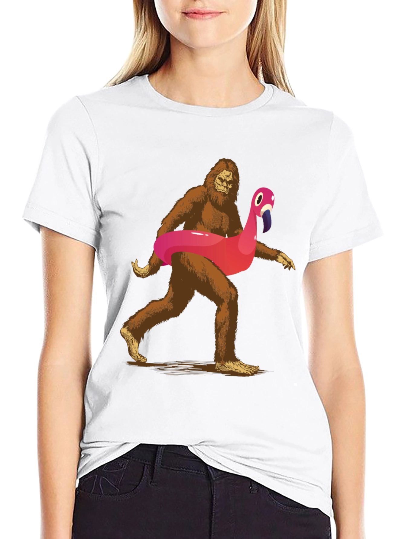 Sasquatch Flamingo Pool Float T-Shirt - 9