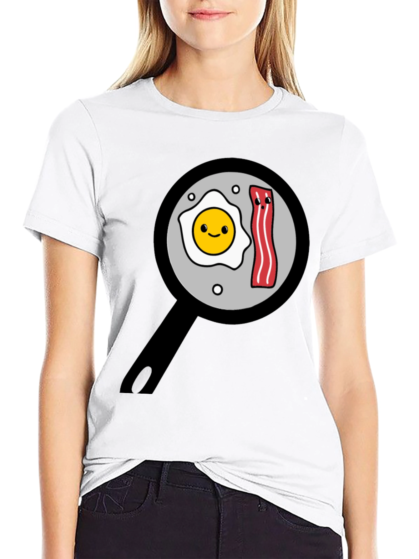 Black Funny Breakfast T-Shirt - Egg and Bacon Pan Design view 9