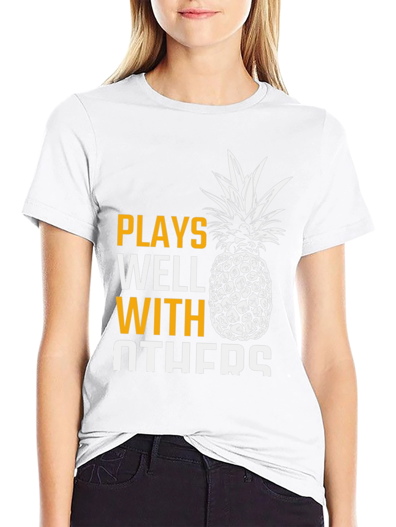 Black Plays Well With Others Pineapple Graphic T-Shirt view 9