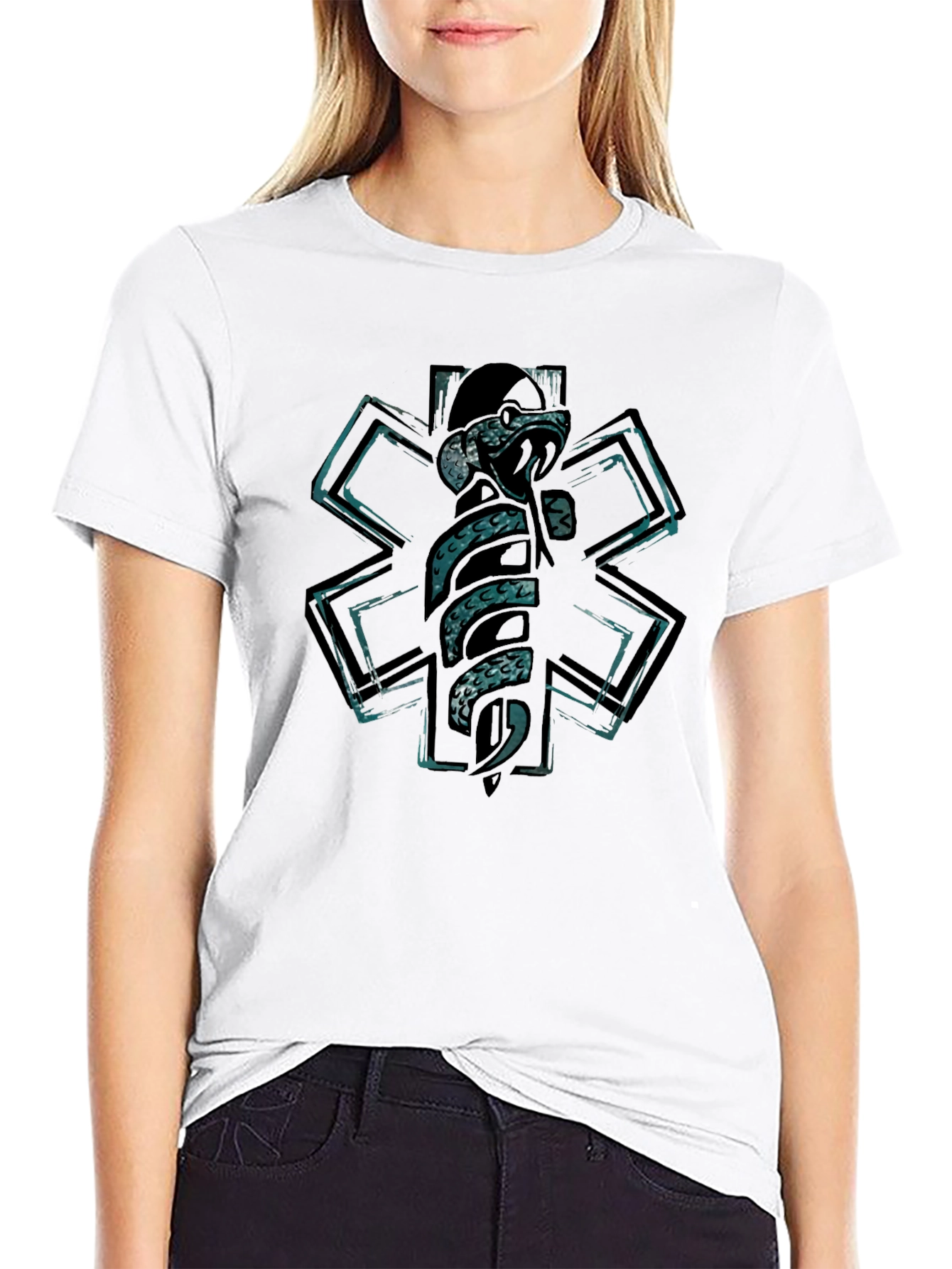 Black Star of Life Snake T-Shirt - EMT, Paramedic view 9