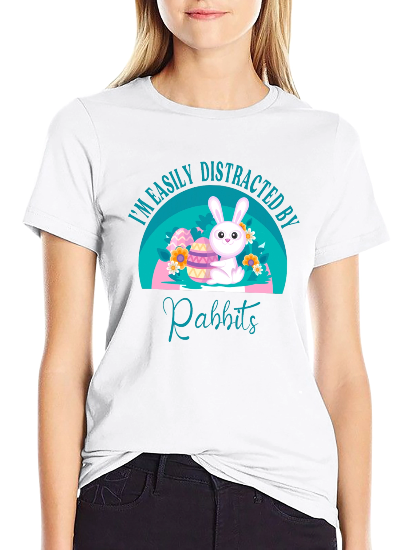 Black Easily Distracted By Rabbits T-Shirt view 9