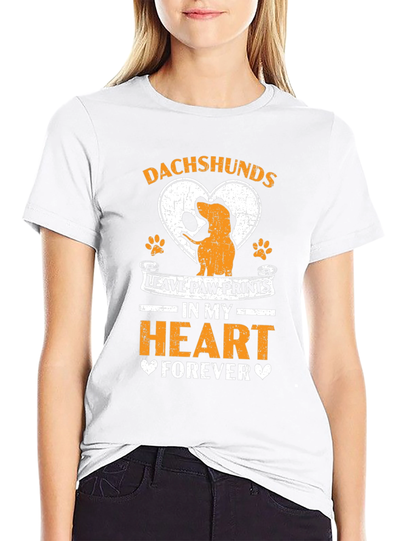 Black Dachshunds Leave Paw Prints Heart T-Shirt view 9