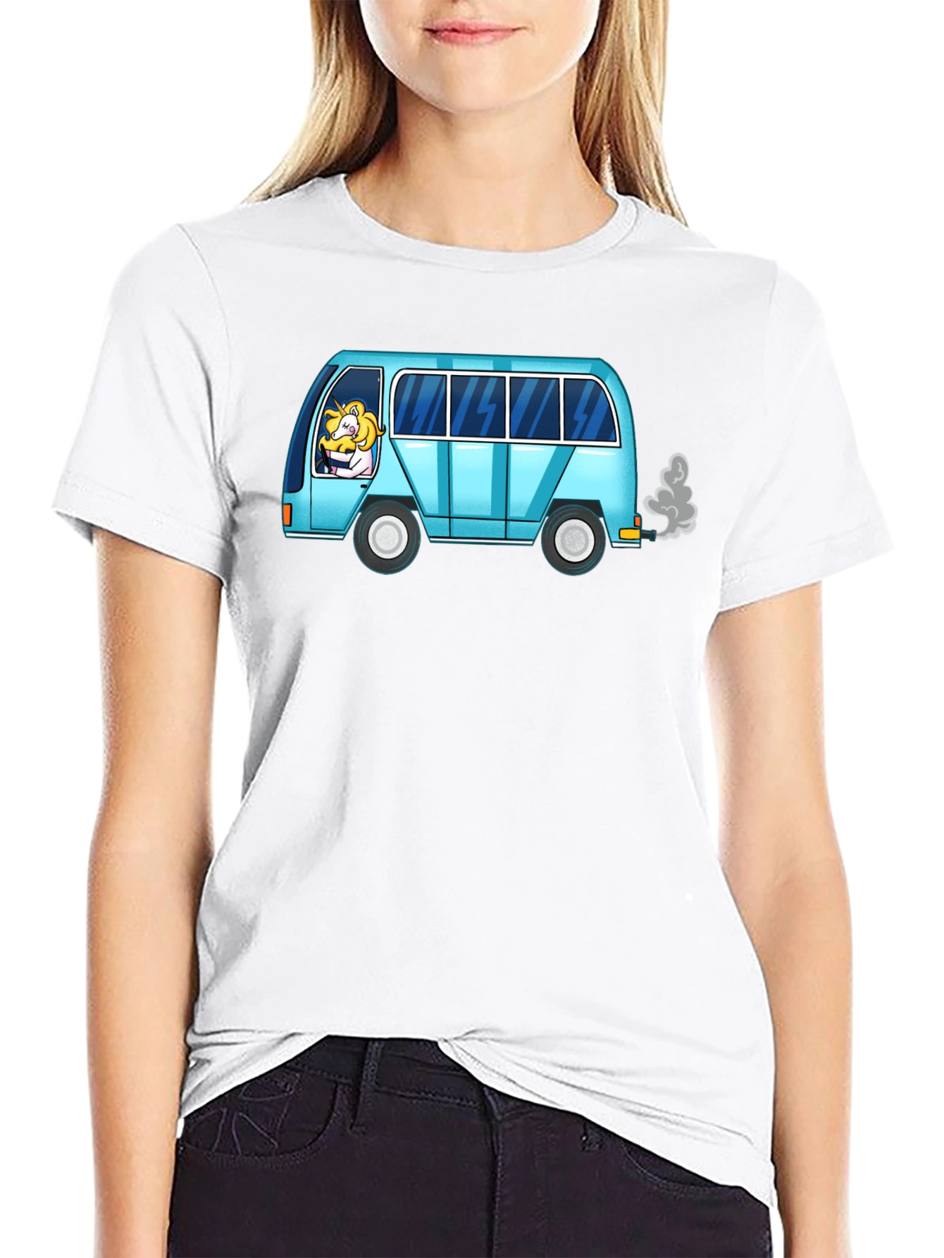 Black Unicorn Driver Tee - Quirky Cartoon Van T-Shirt view 9