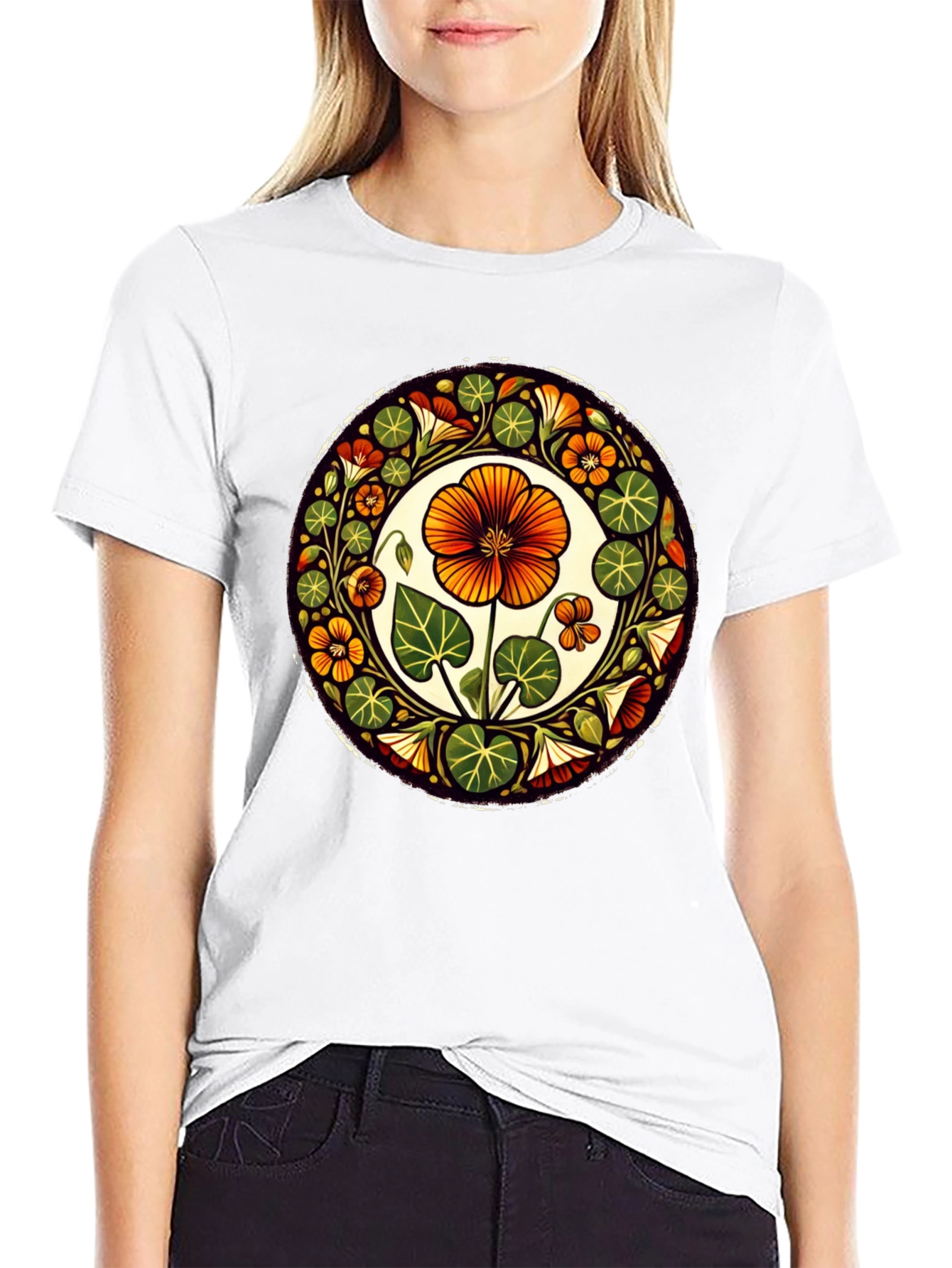Black Floral Mandala Graphic Tee - Black Cotton T-Shirt view 9