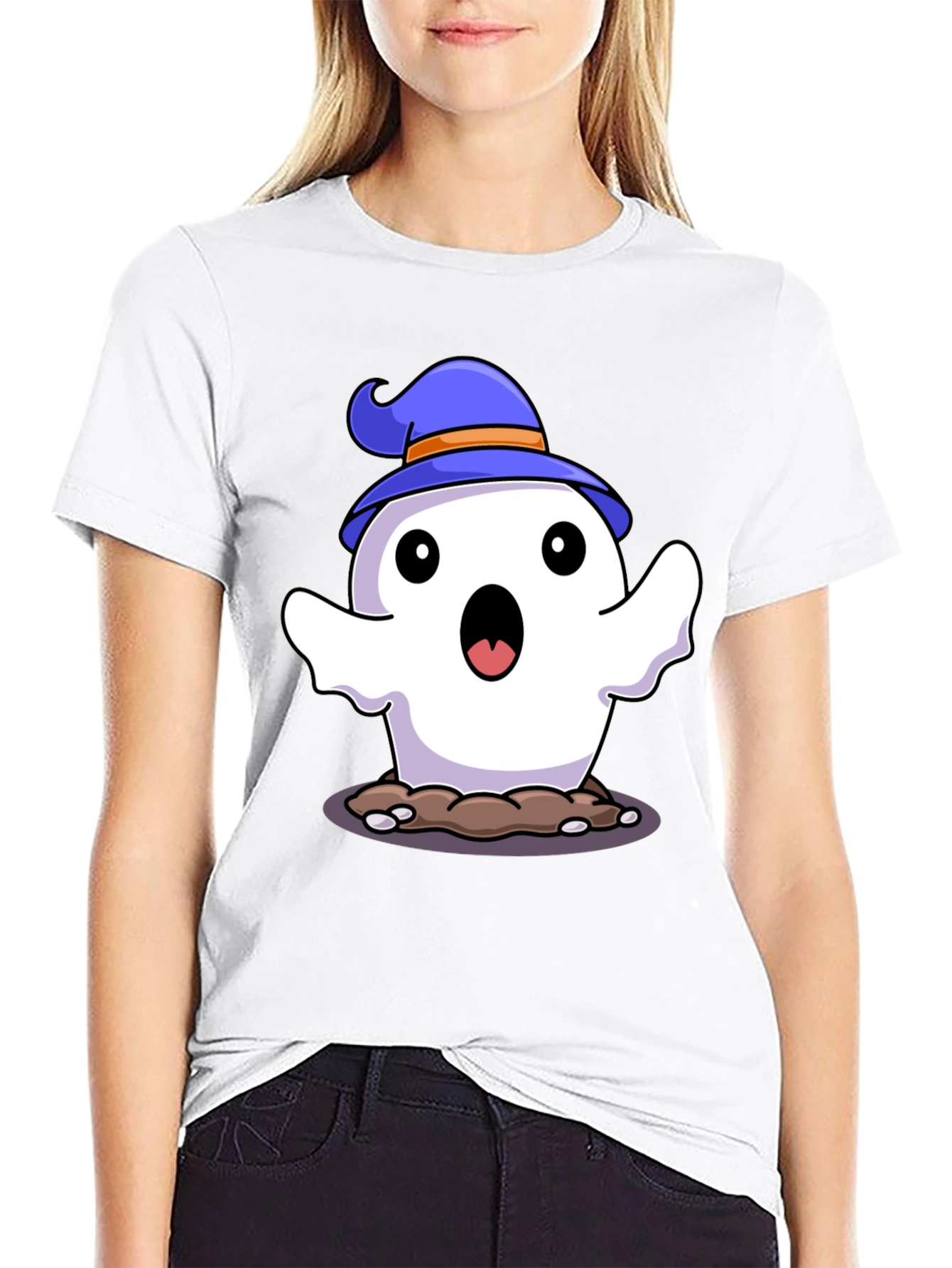 Black Halloween Ghost T-Shirt - Spooky Cute! view 9