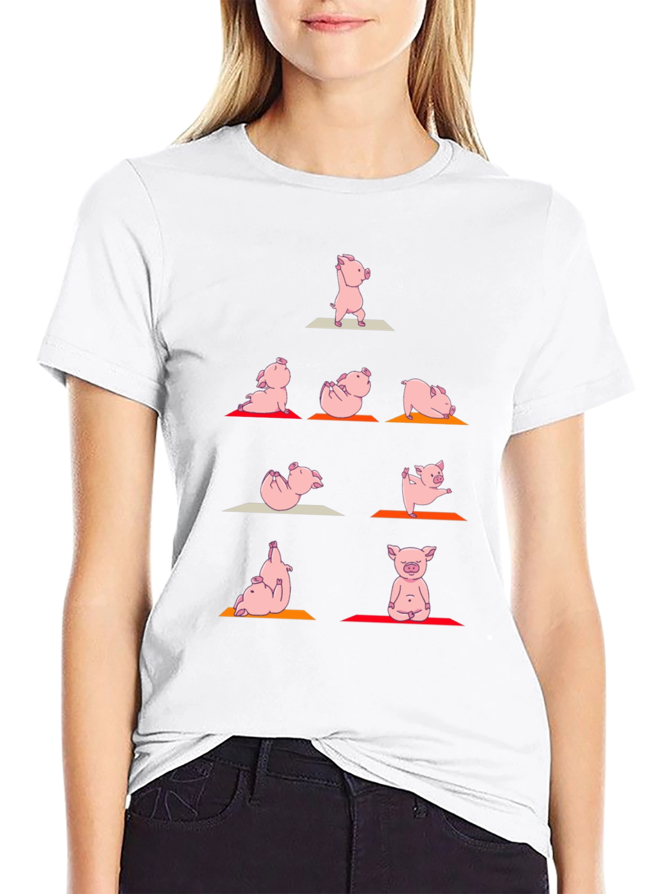 Black Yoga Pig T-Shirt: Funny Animal Graphic Tee view 9