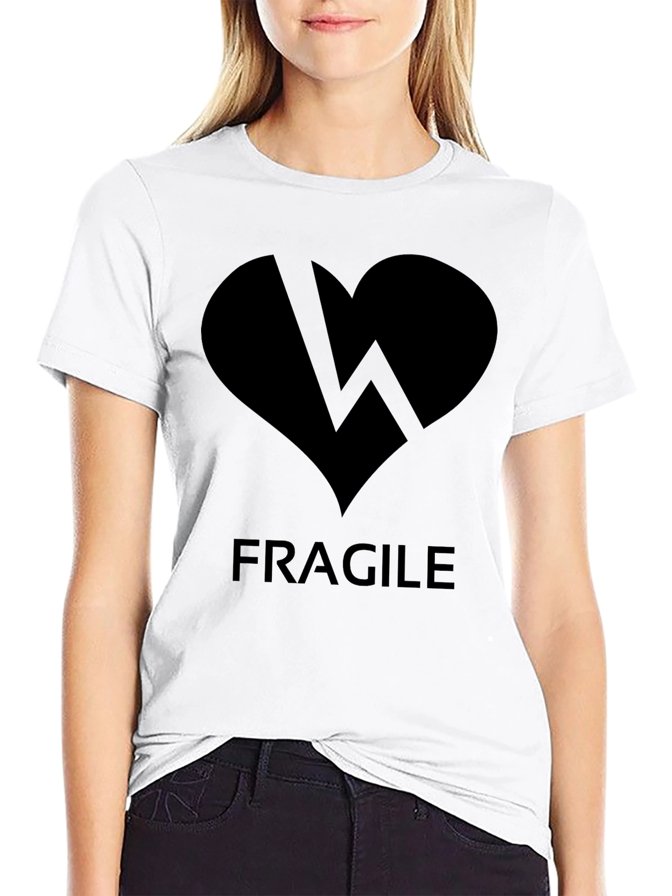 Black Fragile Heart Graphic Tee - Black Crew Neck Shirt view 9