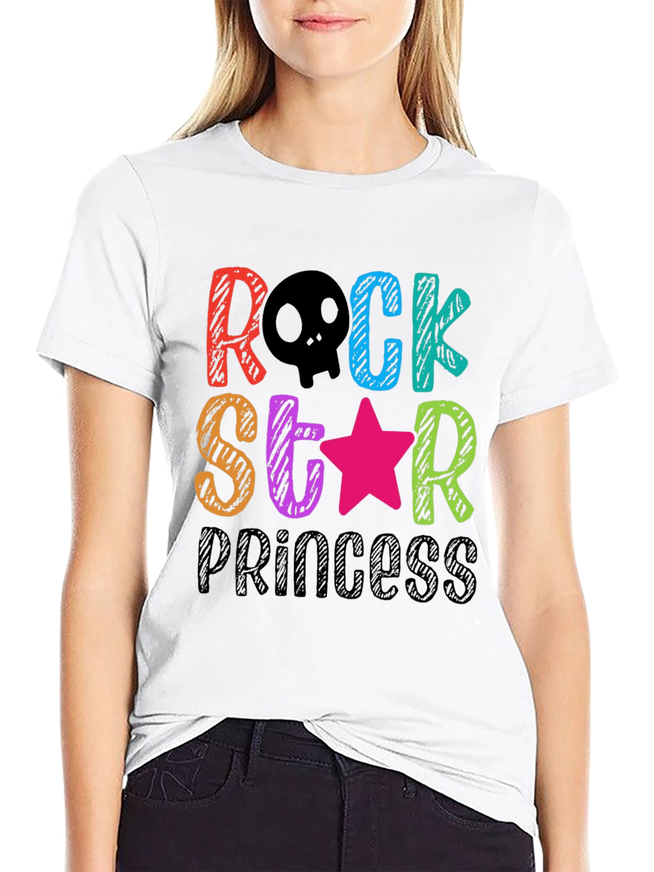 Black Rock Star Princess T-Shirt - Fun Colorful Design view 9