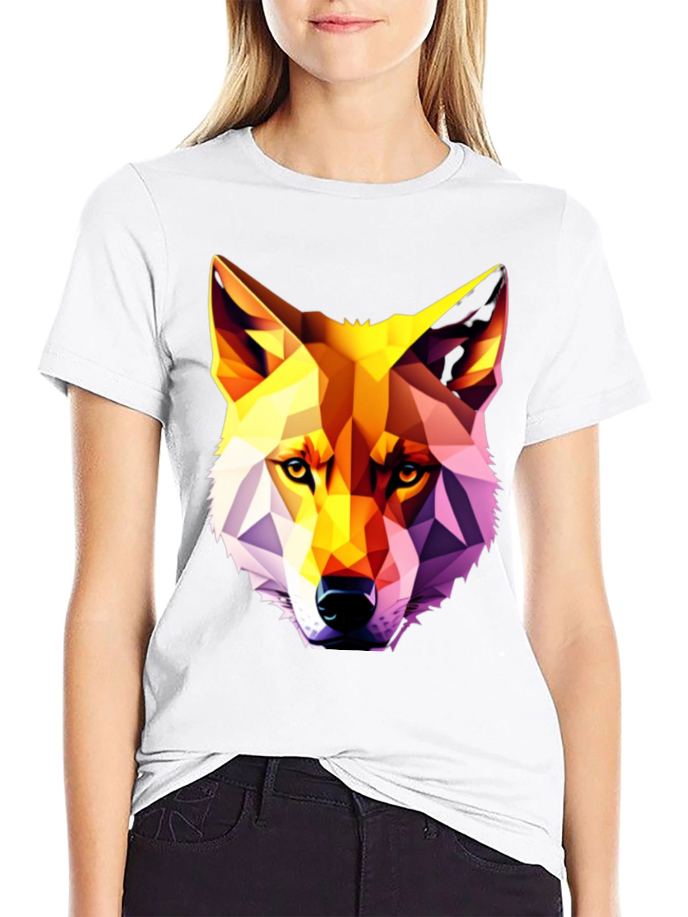 Black Geometric Wolf Graphic Tee - Modern Art Shirt view 9