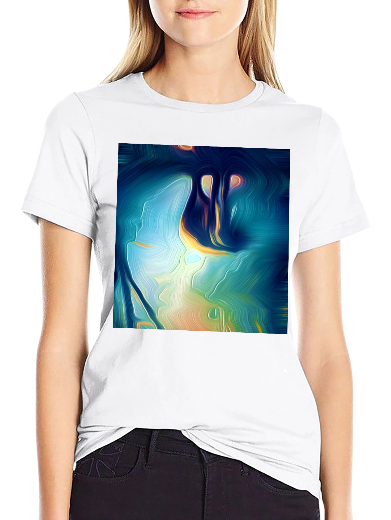 Black Abstract Art Tee: Vivid Design, Soft Cotton, Classic Fit view 9