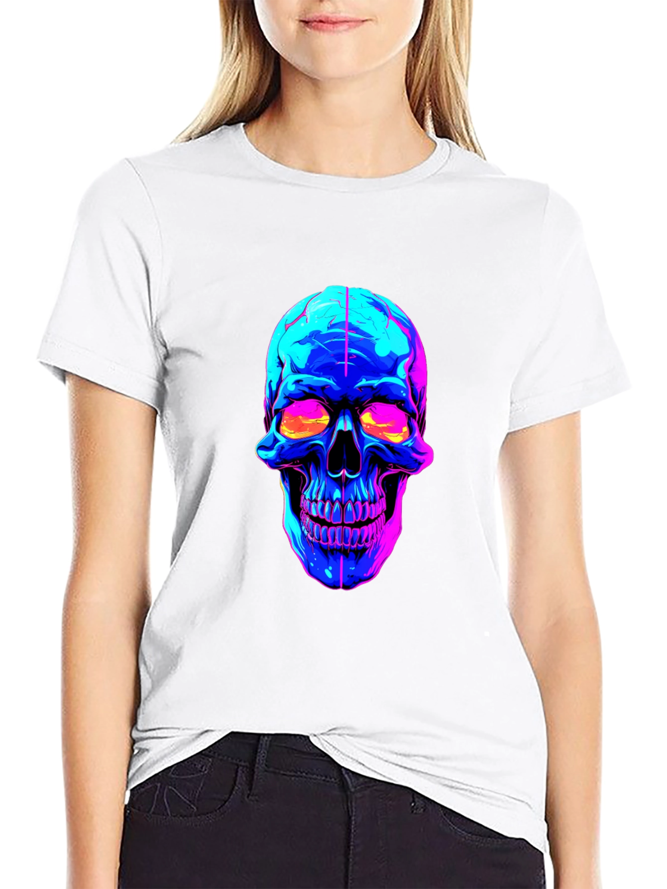 Black Neon Skull Graphic Black T-Shirt view 9