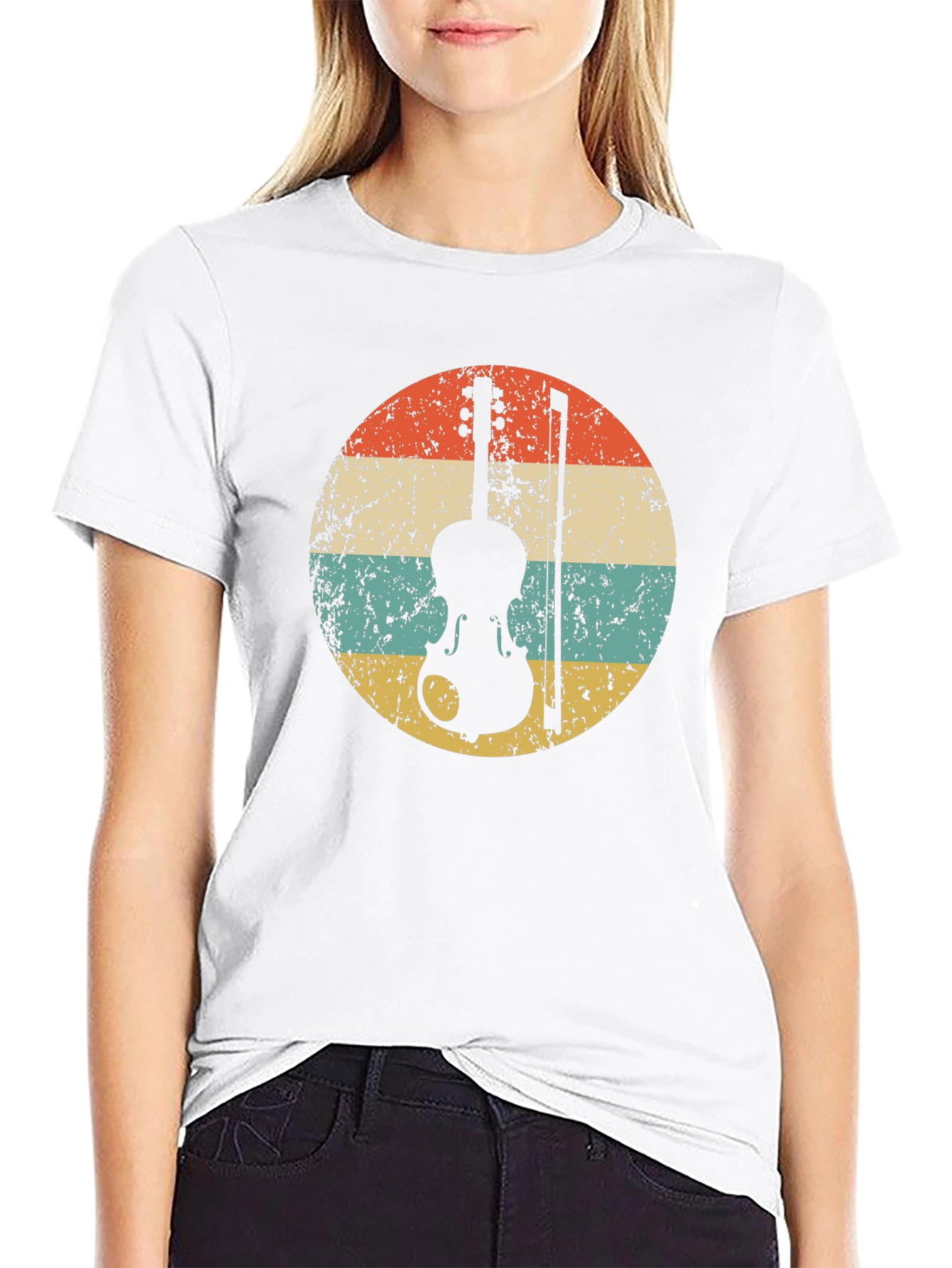 Black Retro Violin T-Shirt - Vintage Style Music Tee view 9