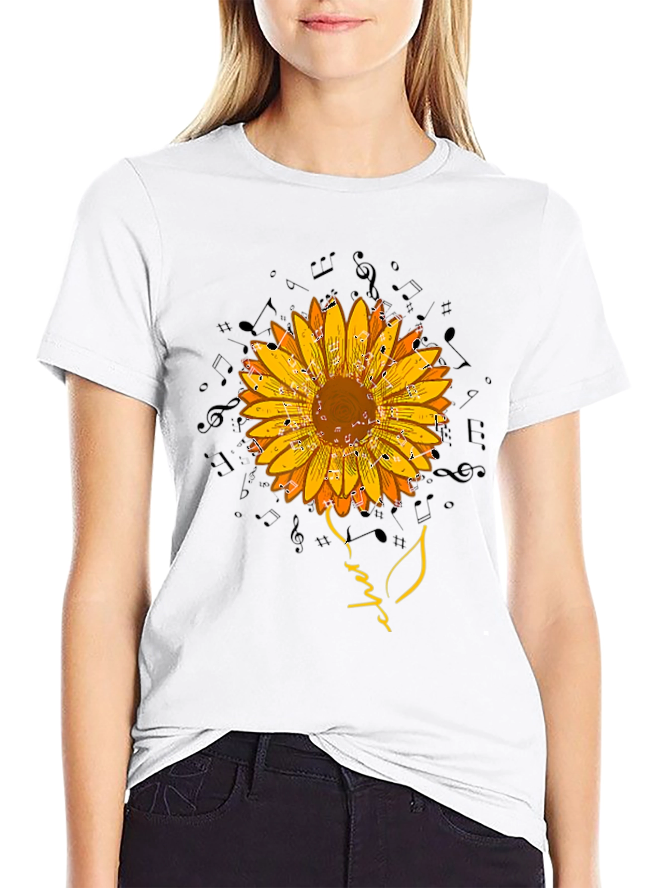 Black Sunflower Music Note Graphic Tee view 9