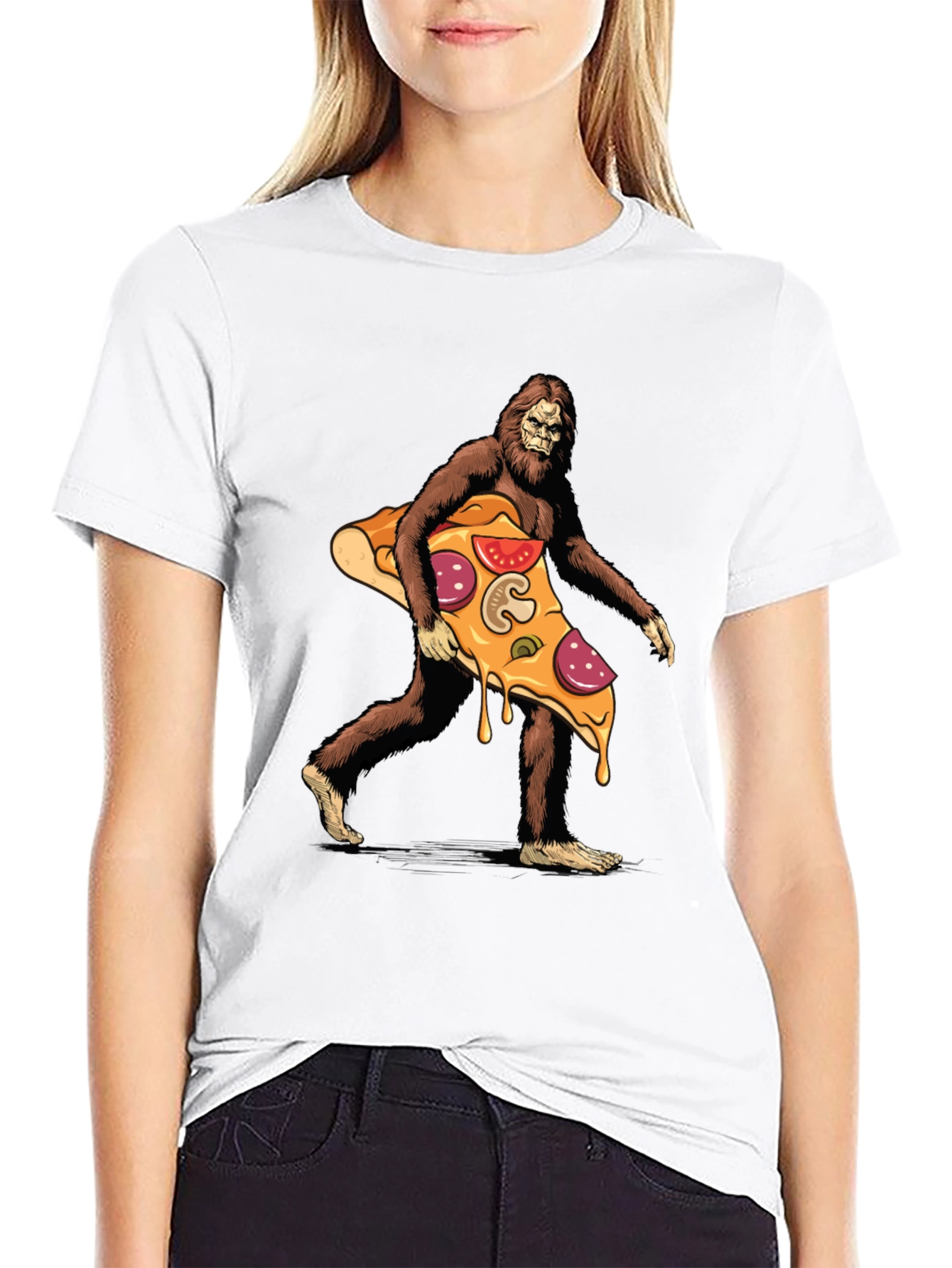 Black Bigfoot Pizza T-Shirt - Funny Graphic Tee view 9