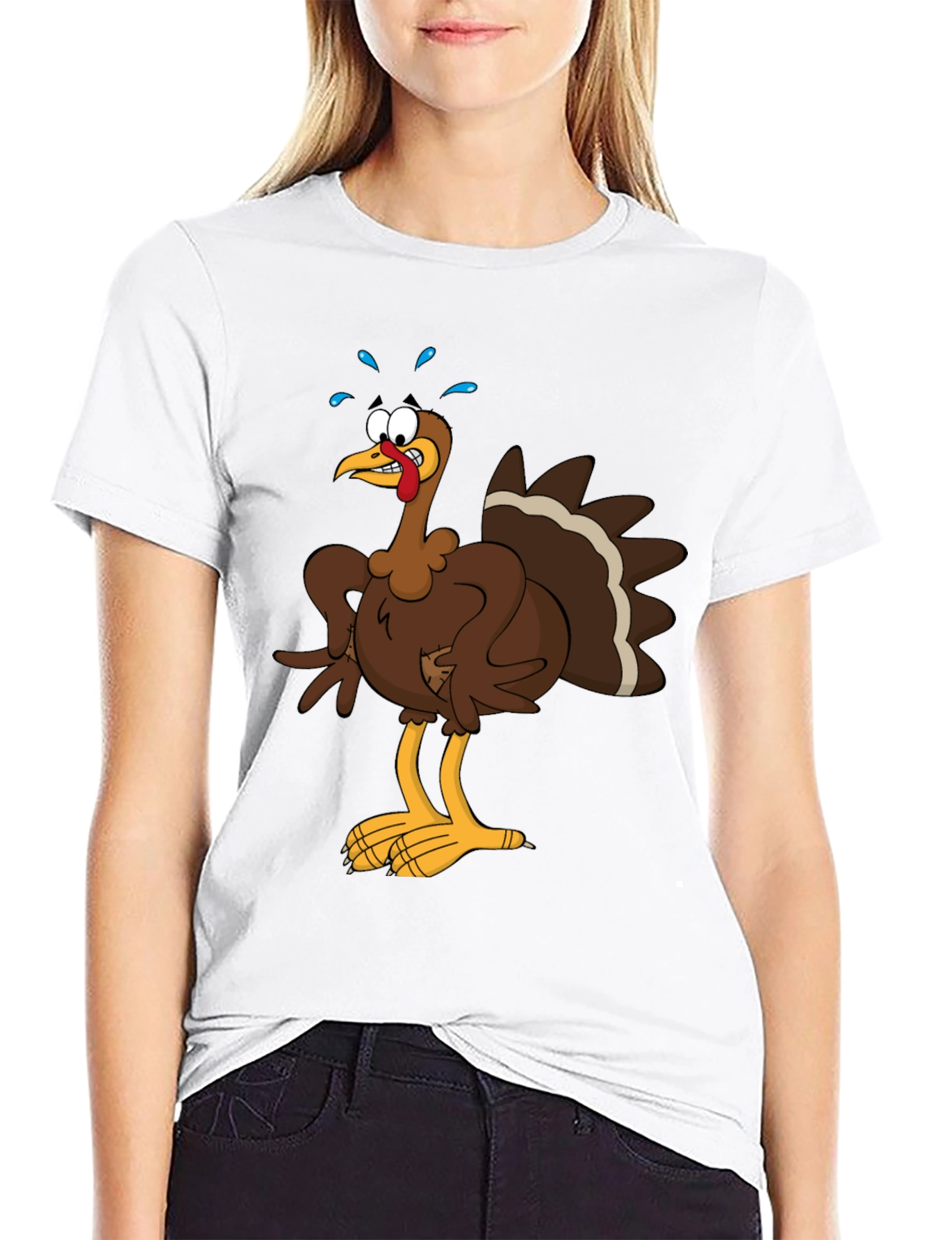 Black Turkey Cartoon Graphic Tee - Thanksgiving Apparel view 9