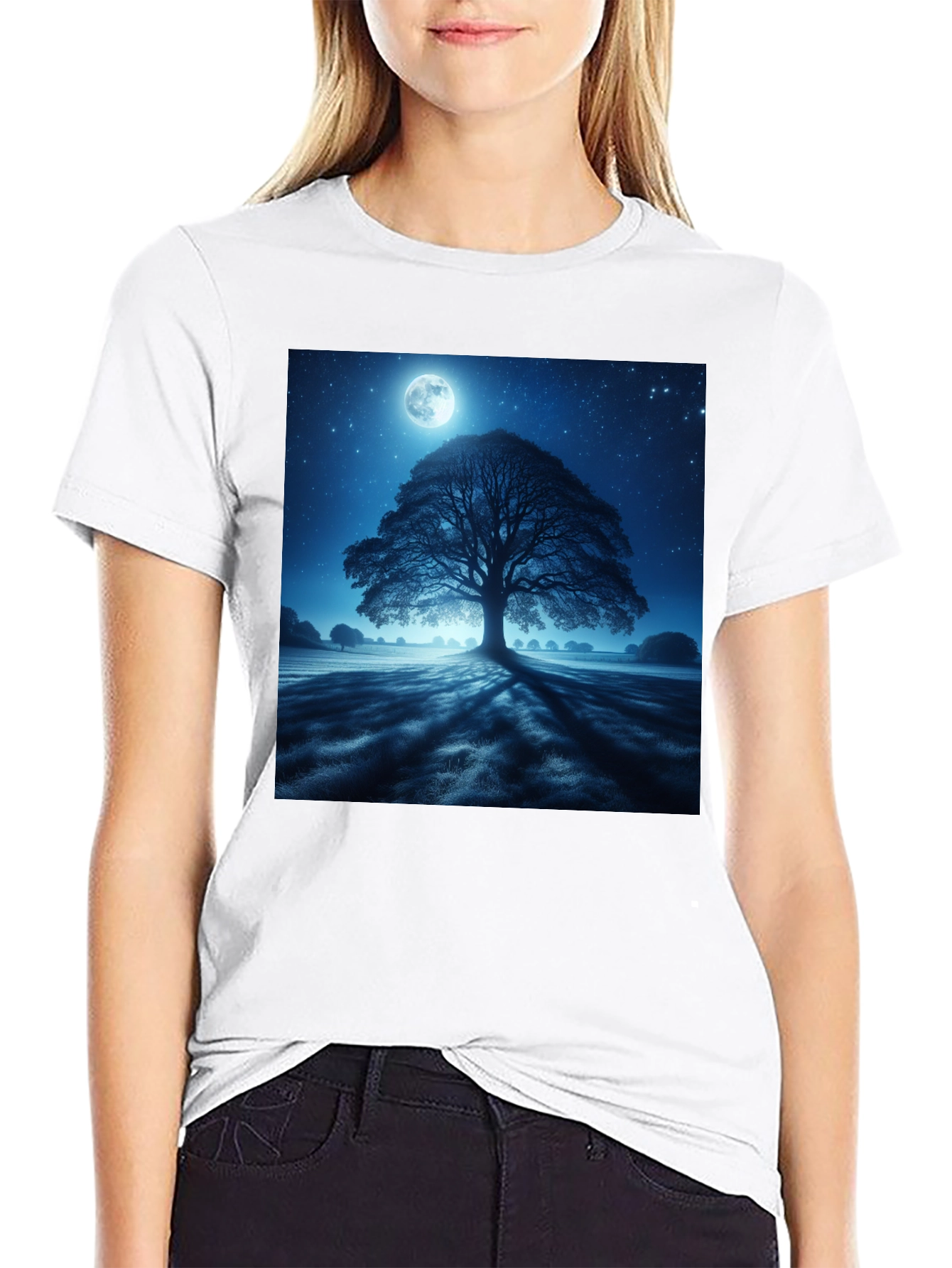 Black Moonlit Tree Graphic Tee view 9