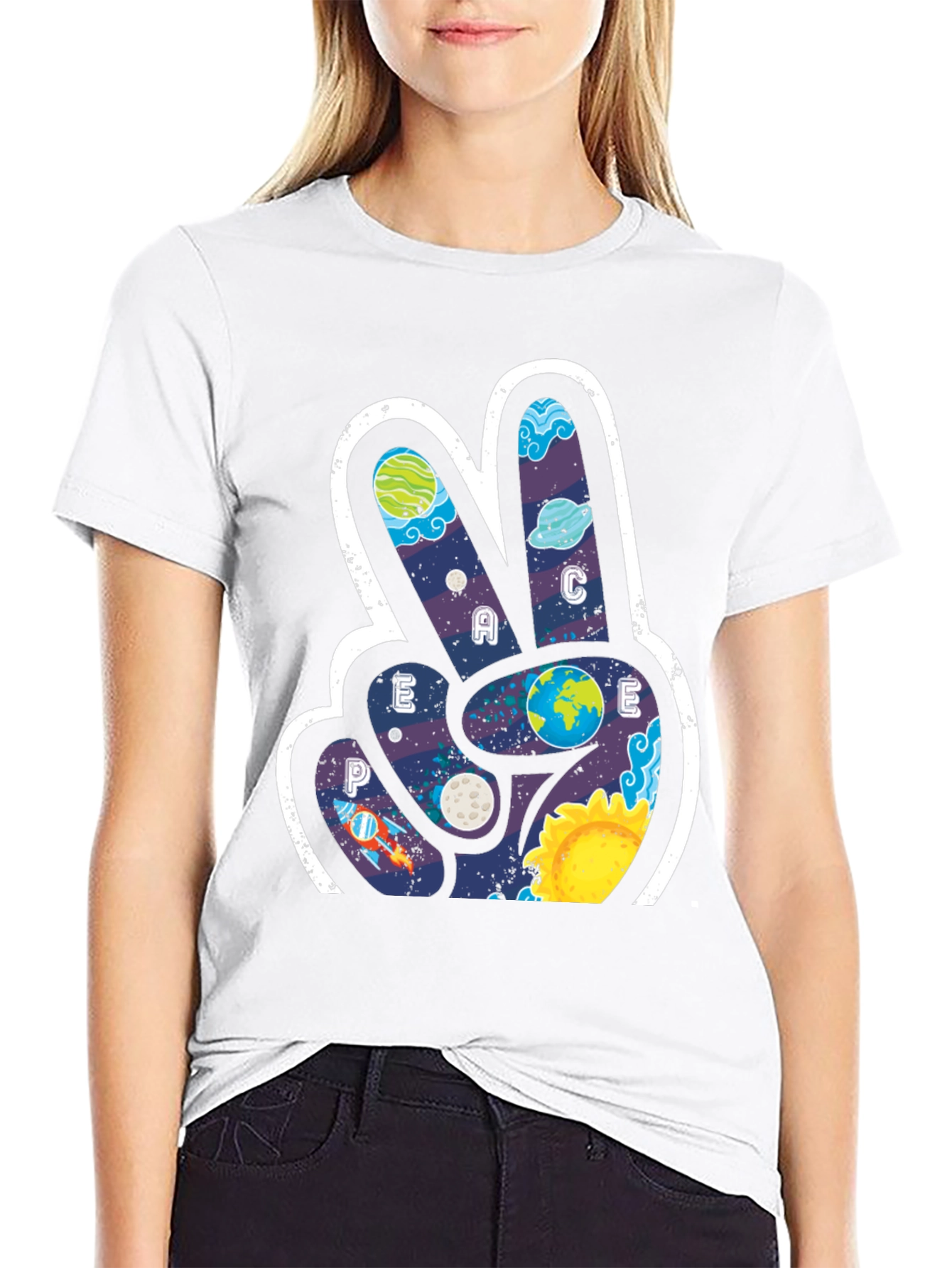 Black Peace Sign Galaxy T-Shirt view 9