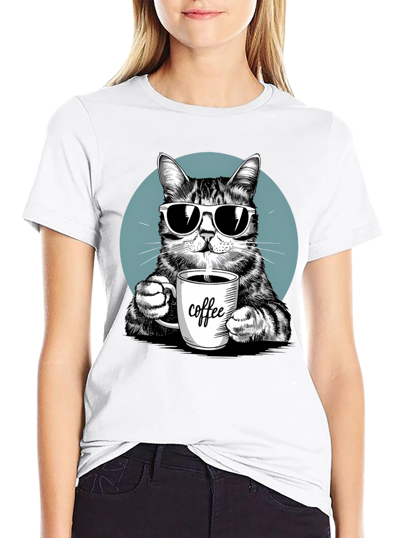 Black Cool Cat Coffee Lover Graphic T-Shirt view 9
