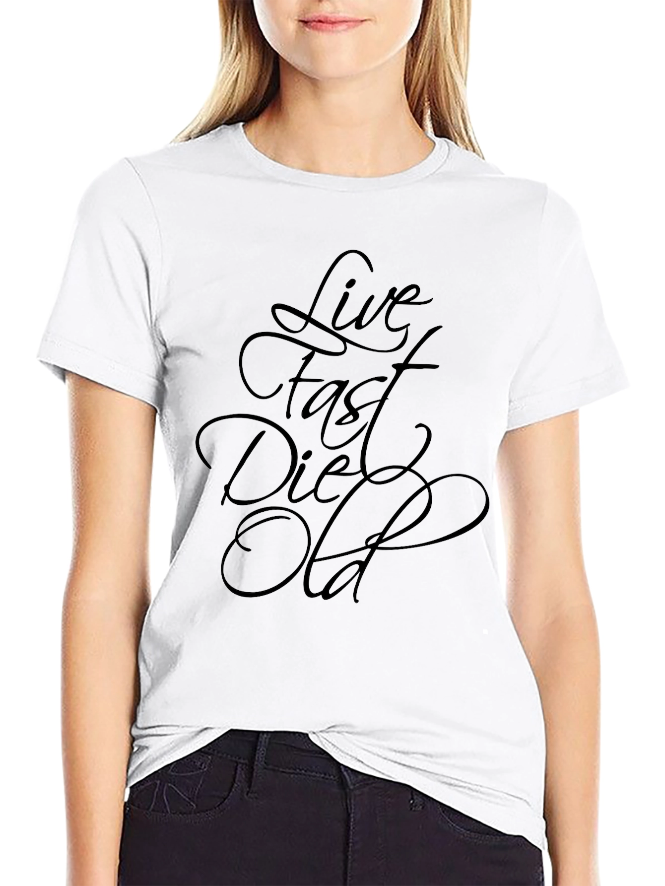 Black Live Fast Die Old Graphic Tee - Black Casual T-Shirt view 9