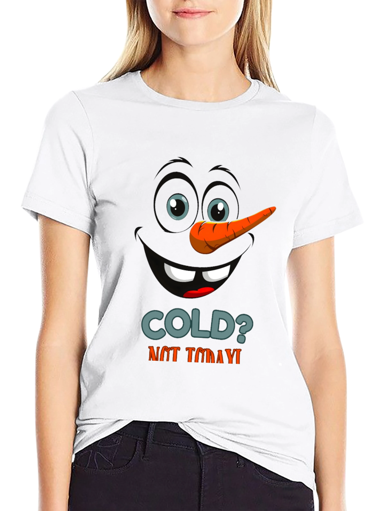 Black Funny Snowman Face Graphic T-Shirt view 9