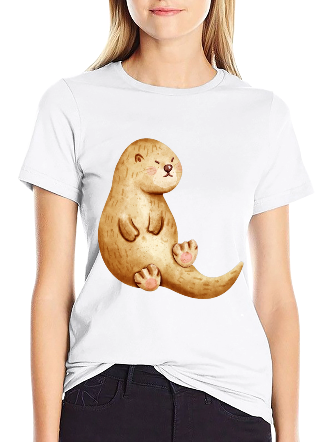 Black Cute Otter Graphic Tee - Unisex Casual Shirt view 9