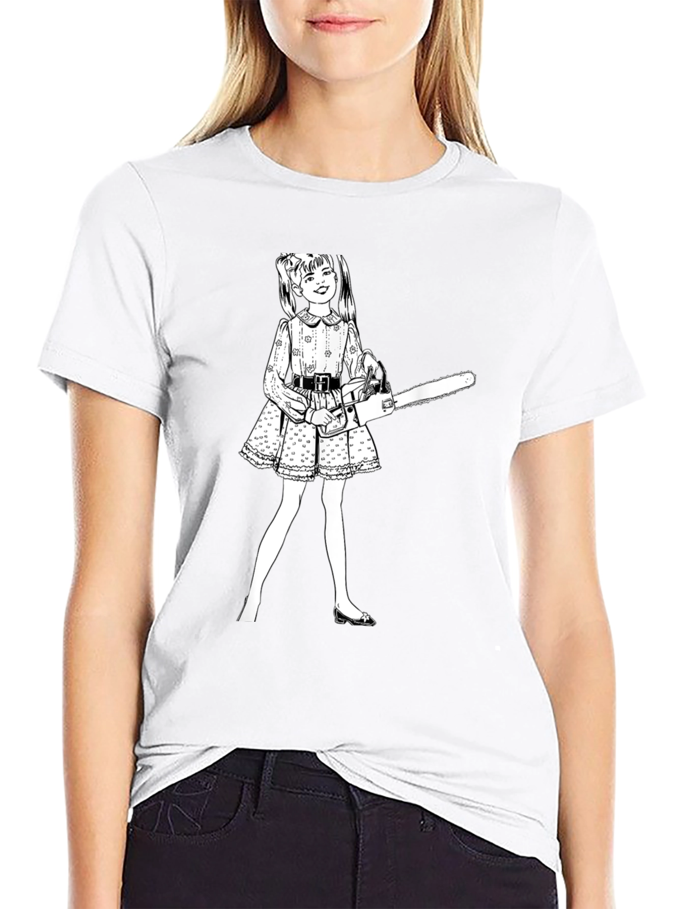 Black Chainsaw Girl Graphic Tee - Edgy Humor view 9