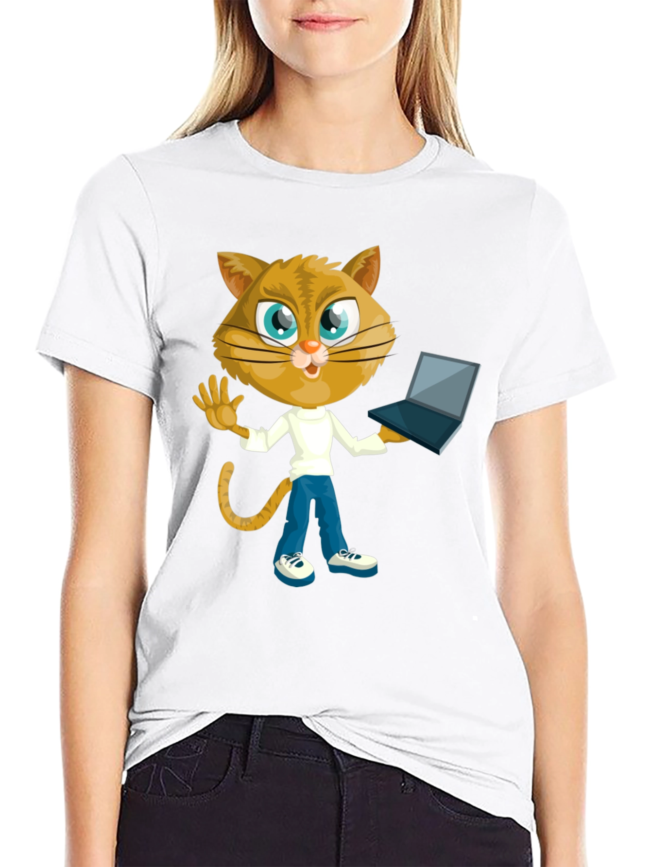 Black Cat Laptop T-Shirt: Funny Graphic Tee for Cat Lovers view 9