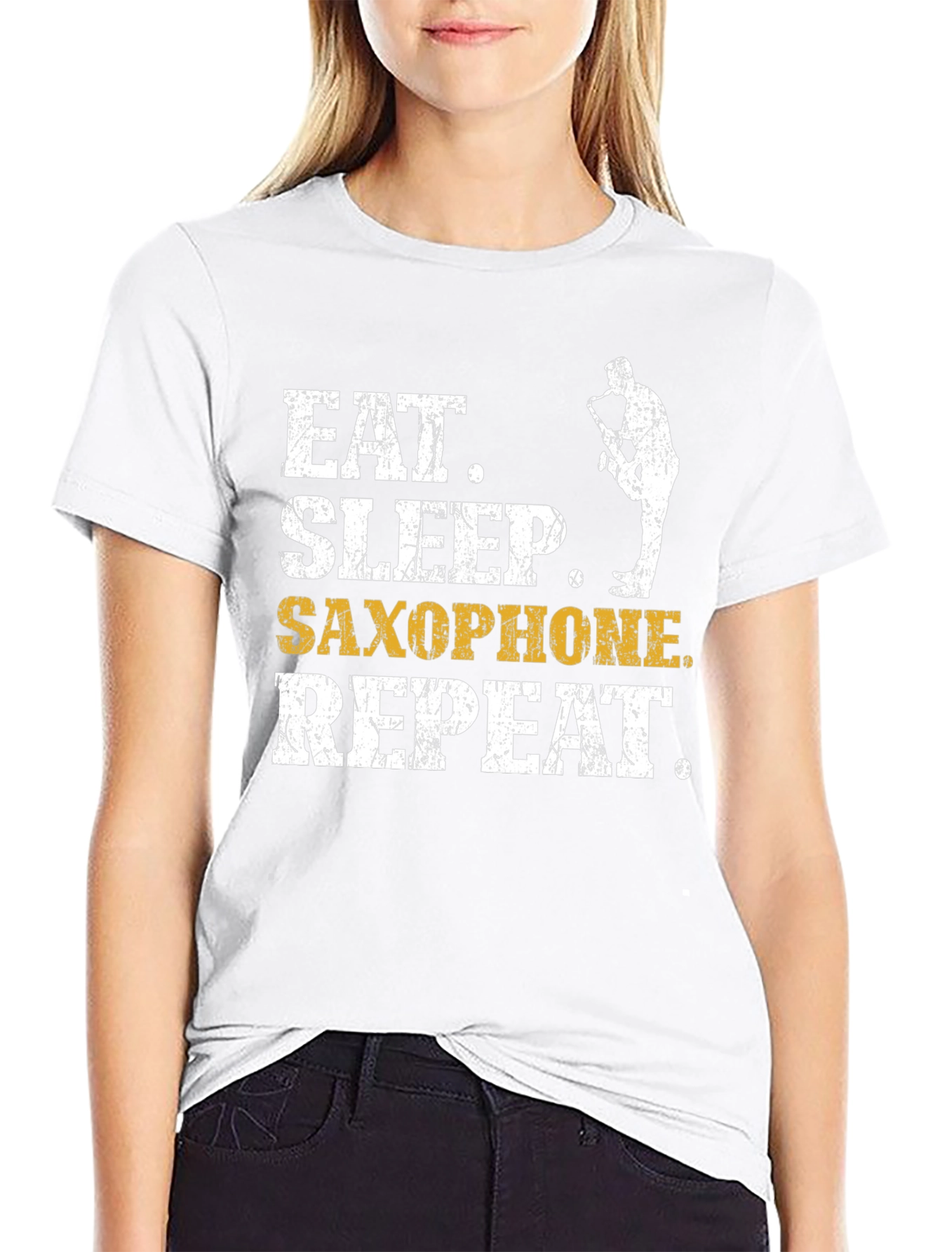 Black Eat Sleep Saxophone Repeat T-Shirt - Musician Tee view 9