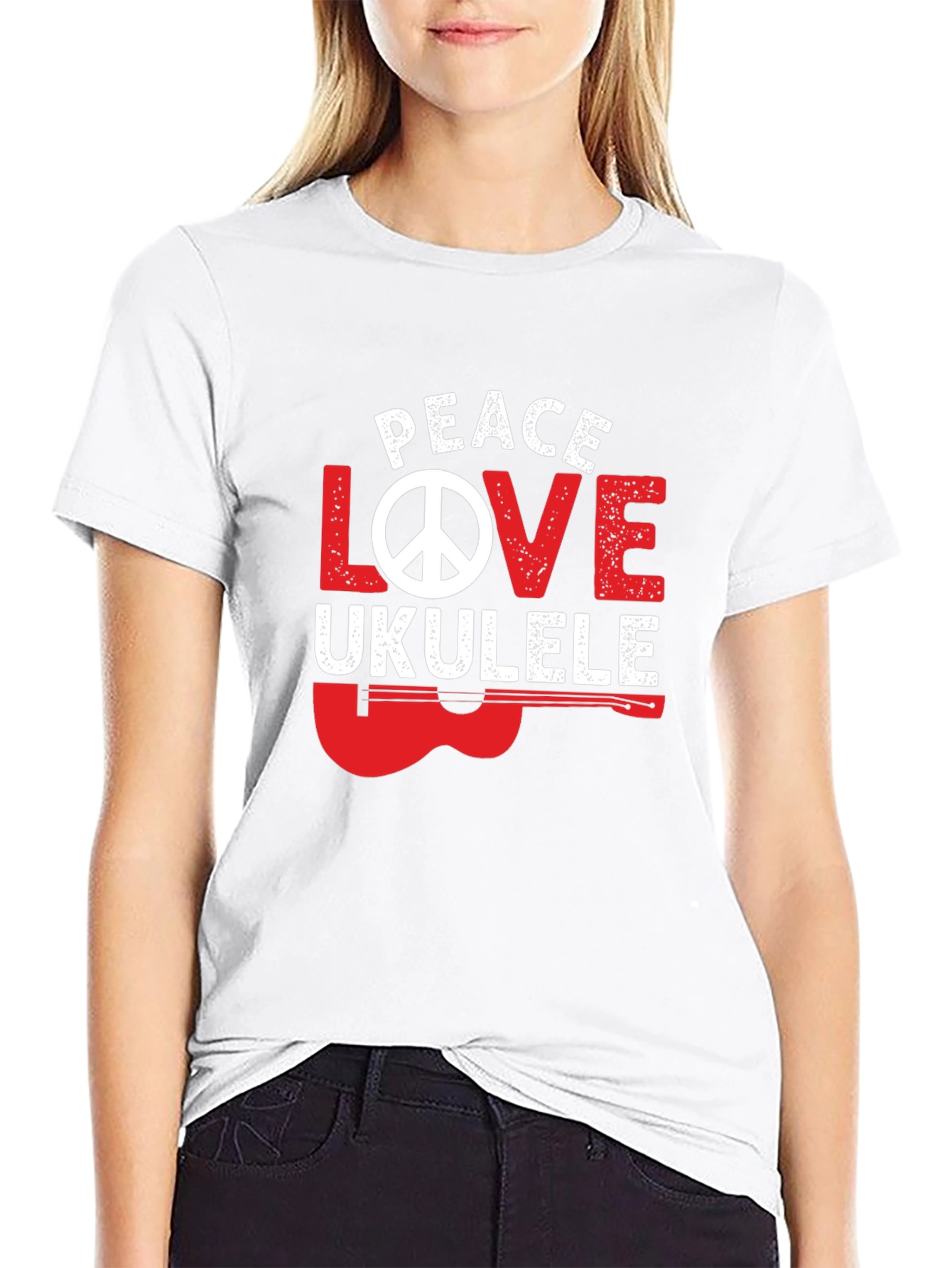 Black Peace Love Ukulele Graphic T-Shirt view 9