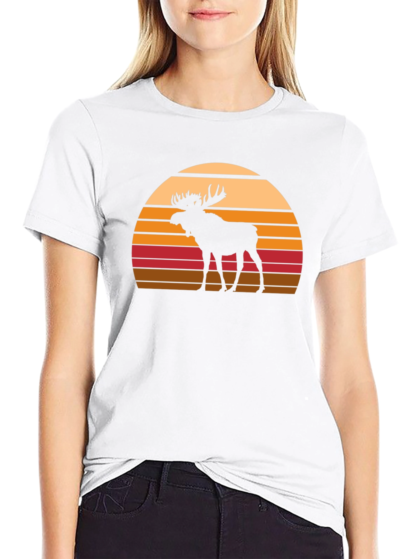 Black Moose Silhouette Sunset Graphic T-Shirt view 9