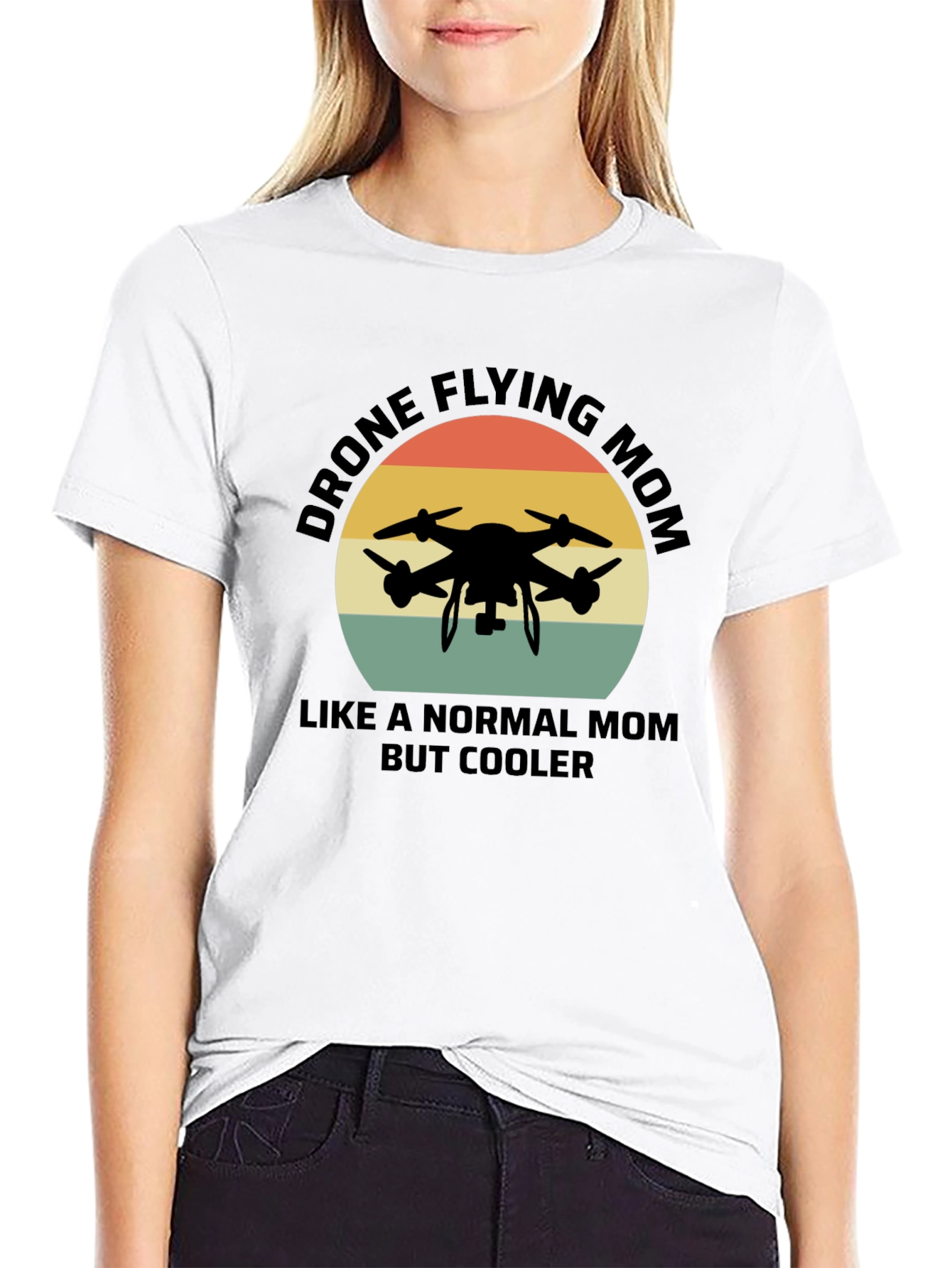 Black Drone Flying Mom T-Shirt - Cool Retro Style view 9