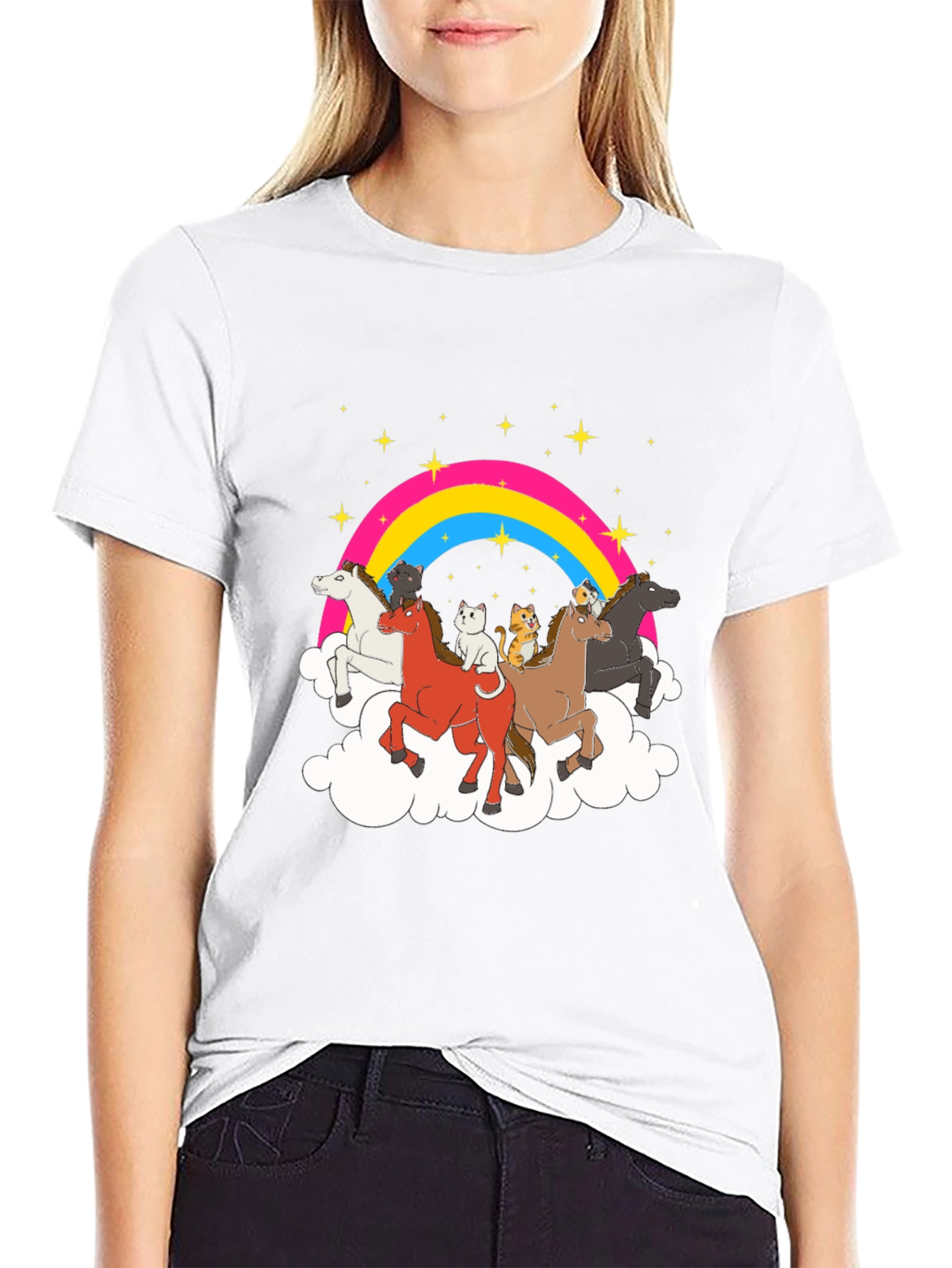 Black Rainbow Horse & Cat Tee view 9