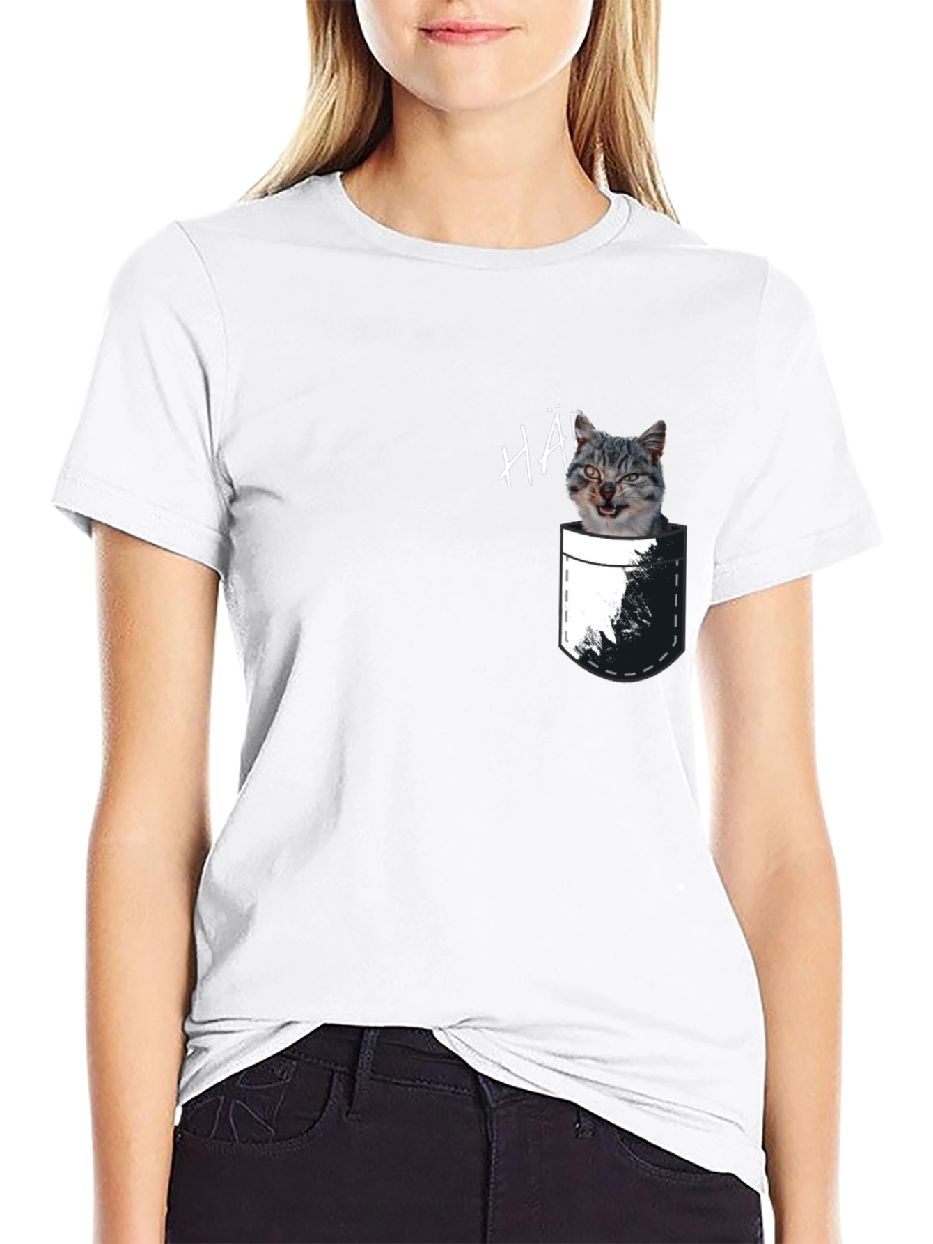 Black Cat Pocket T-Shirt - Funny Graphic Tee view 9
