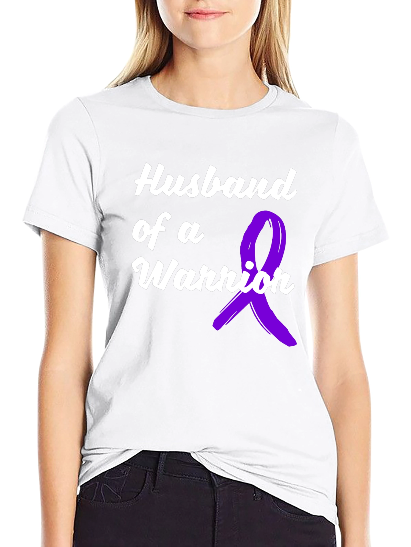 Black Husband of a Warrior Black T-Shirt Awareness Purple Ribbon view 9