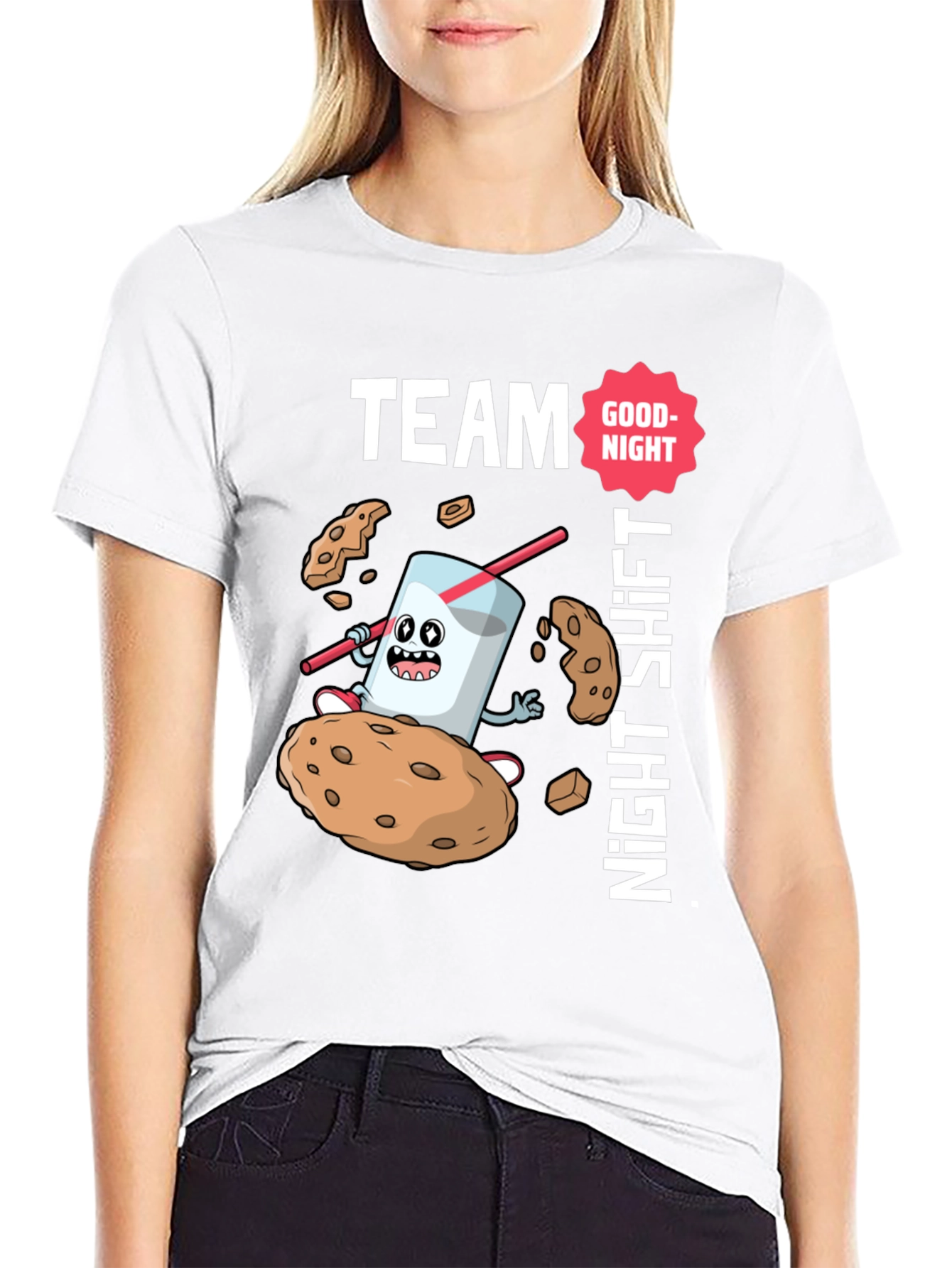 Black Team Night Shift Cookie & Milk T-Shirt view 9