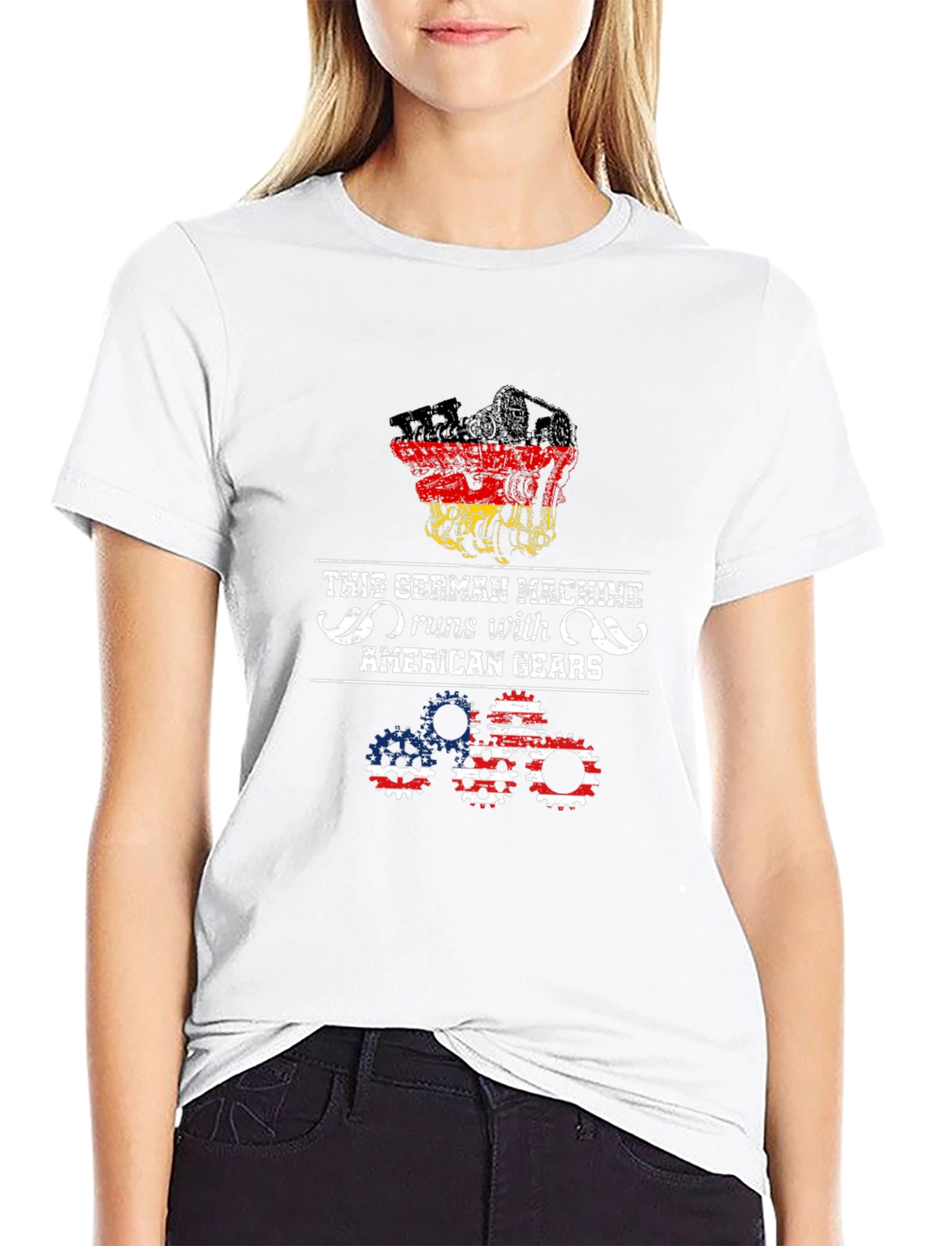 Black German Machine American Gears T-Shirt view 9