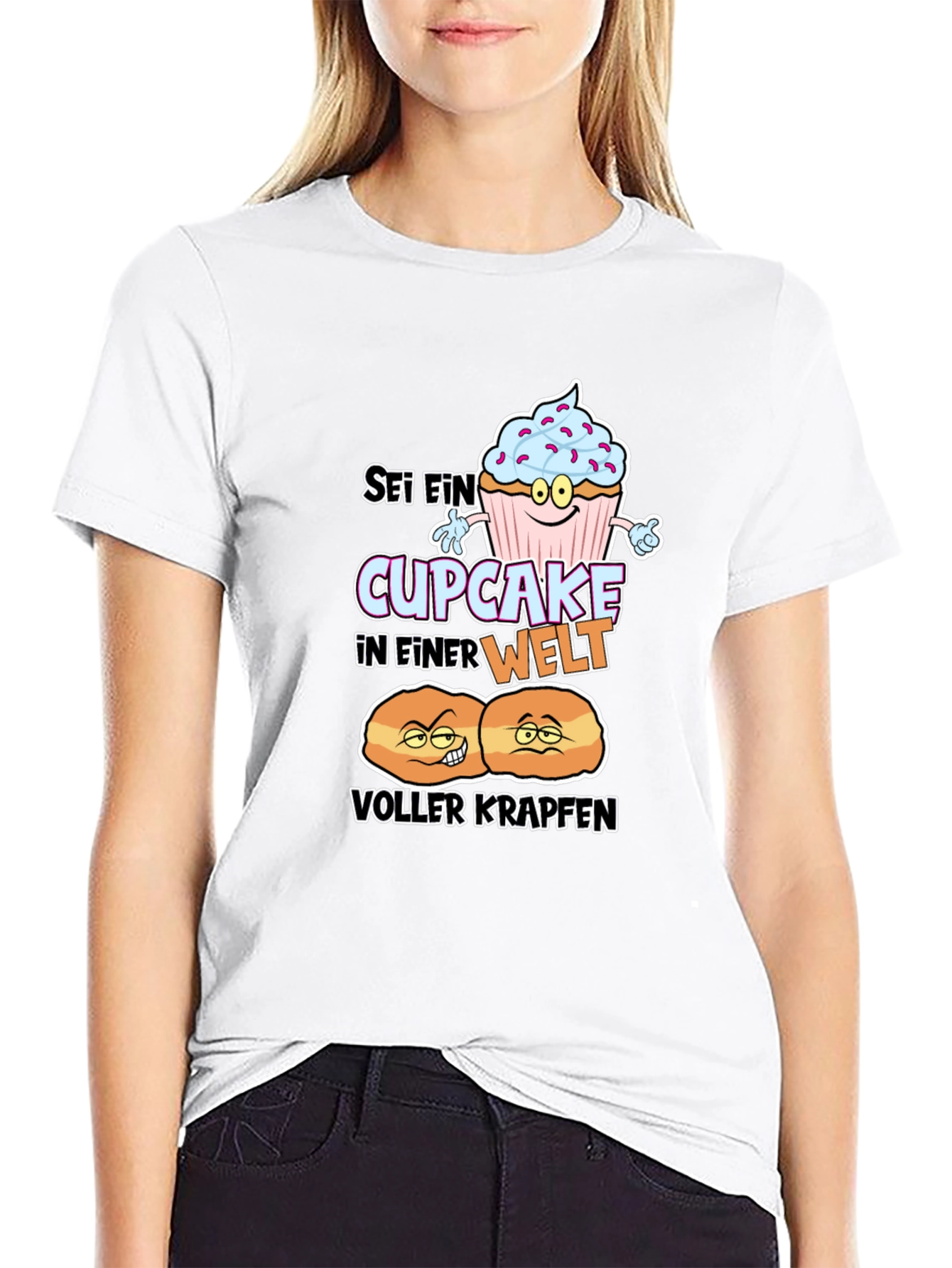 Black Cupcake vs Krapfen Graphic T-Shirt view 9