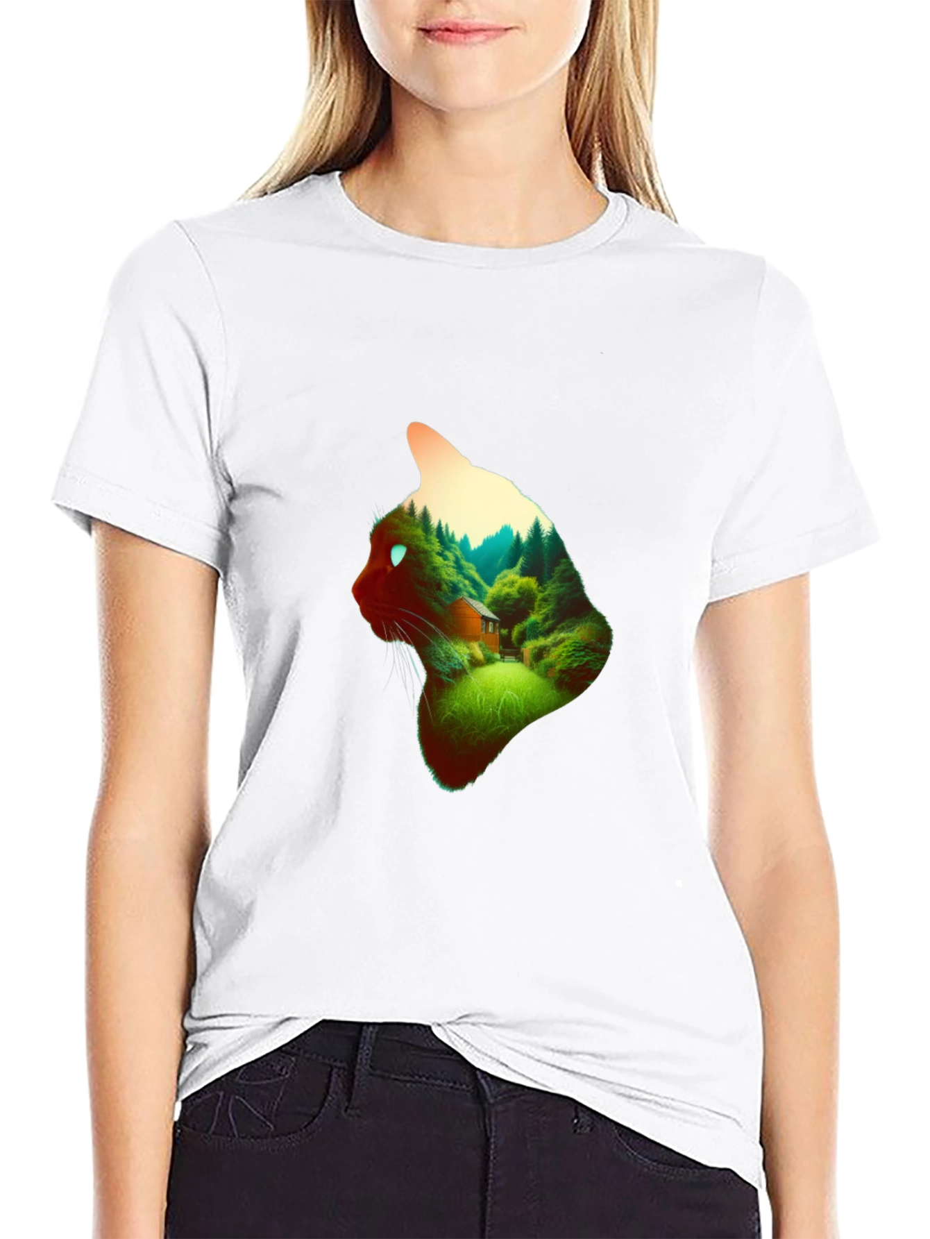 Black Cat Forest T-Shirt - Nature Lover Tee view 9