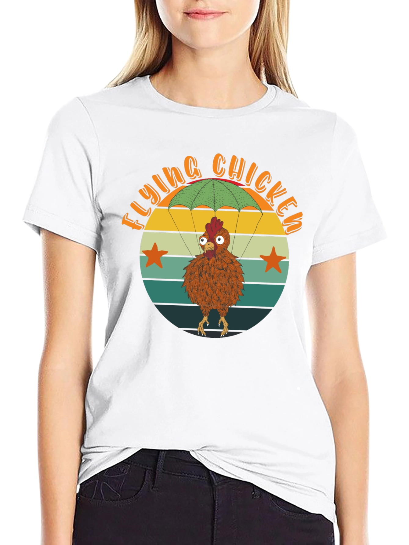 Black Flying Chicken T-Shirt - Funny Parachute Chicken Tee view 9