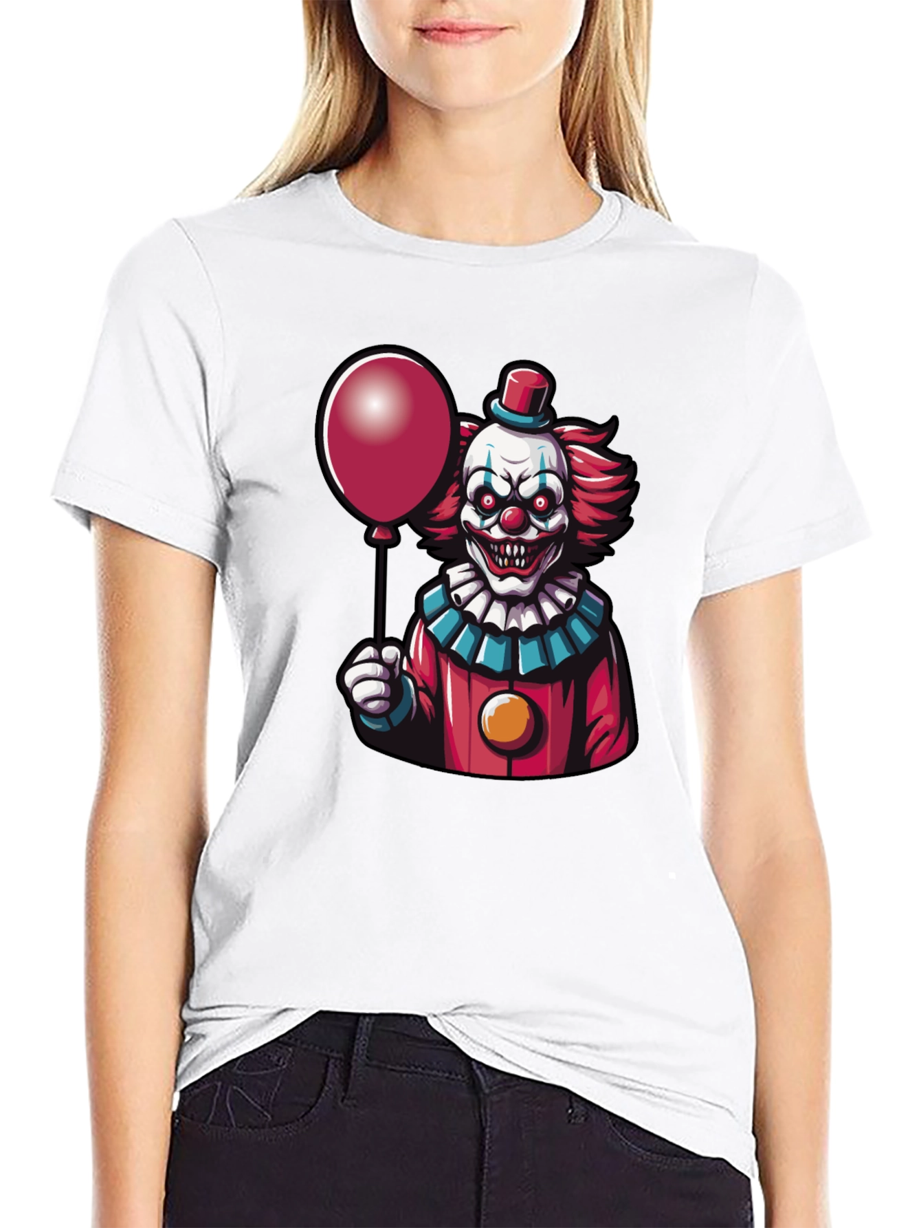 Black Creepy Clown Graphic Tee - Horror Balloon T-Shirt view 9