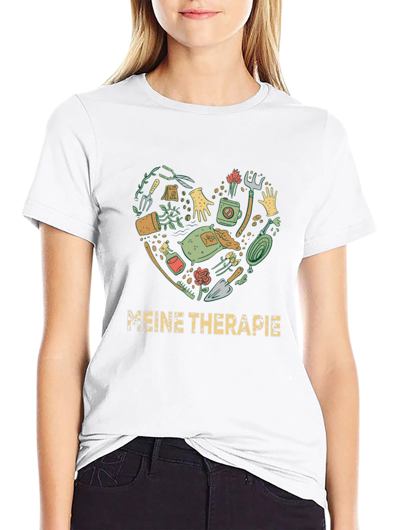 Black Gardening Therapy T-Shirt - Heart Design view 9