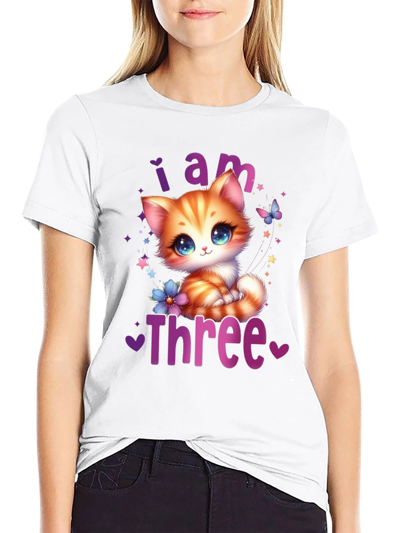 Black Cute "I am Three" Birthday Kitten T-Shirt view 9
