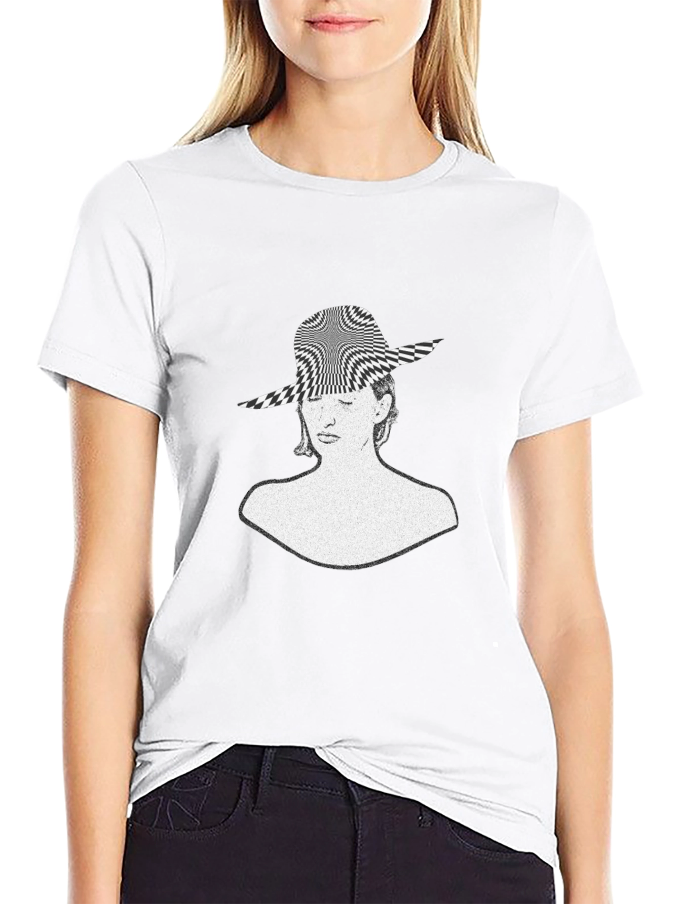 Black Optical Illusion Woman's Face Graphic Tee view 9