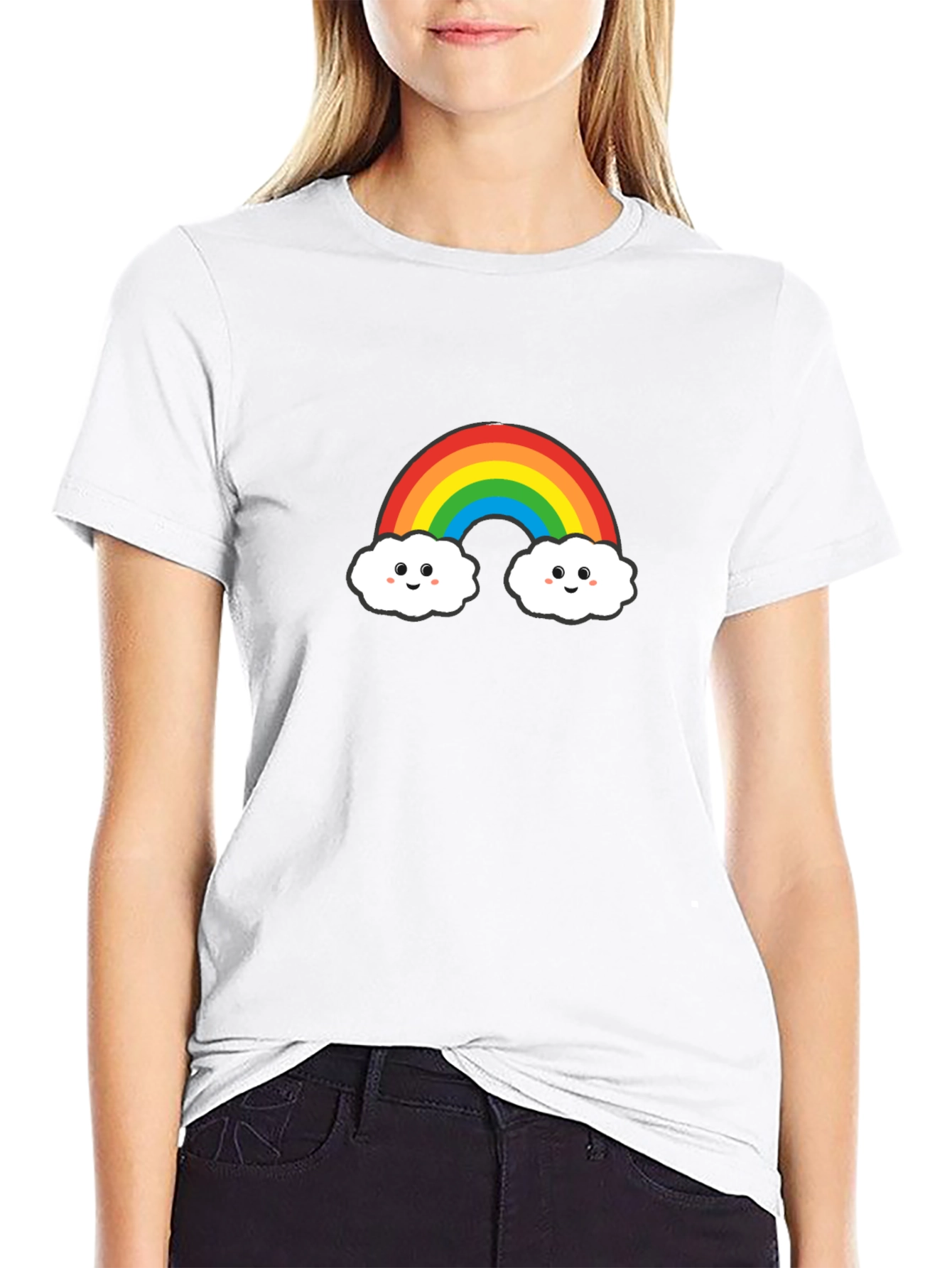 Black Cute Rainbow Cloud Graphic Tee - Black view 9